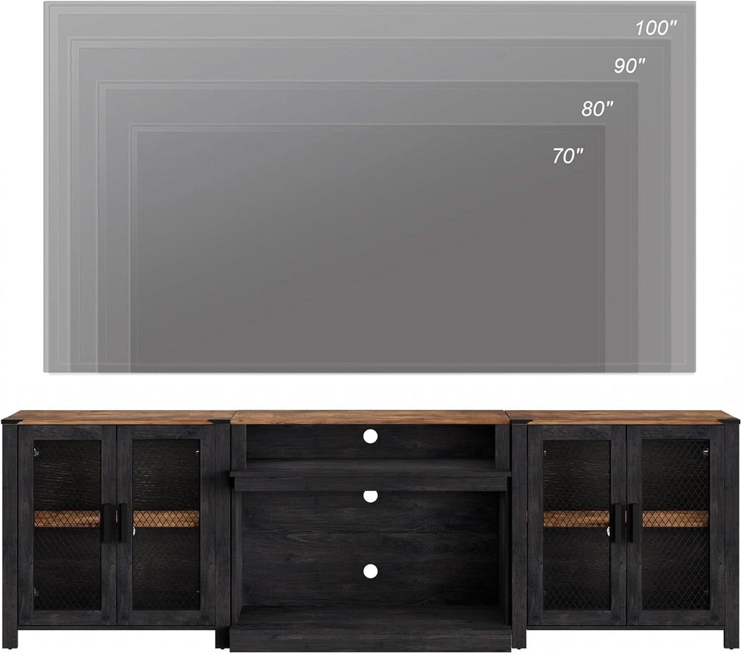 Two In One 100 Inch TV Stand Farmhouse Entertainment Center Dark Walnut And Black