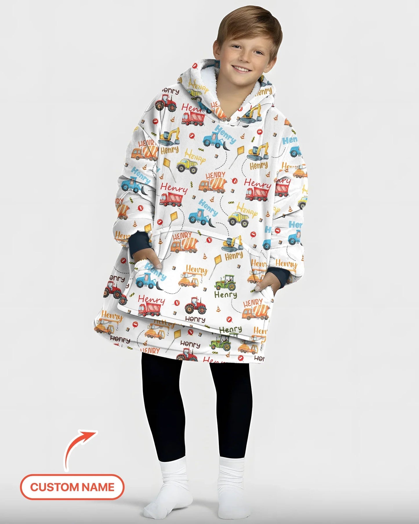 Construction Vehicles Custom Name Blanket Hoodie