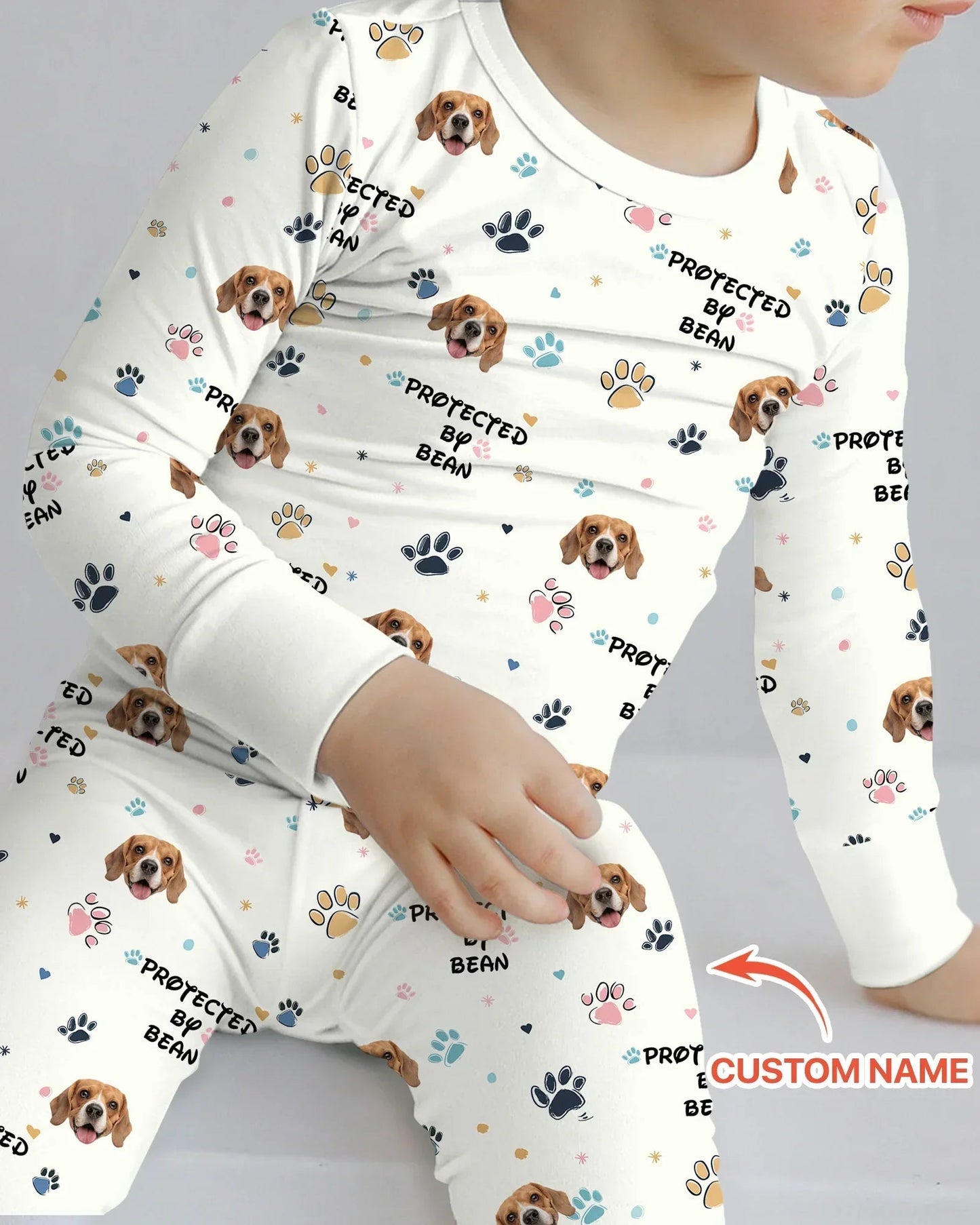 Custom Dogs Photo "Protected By" Two Piece Long Sleeve Pajama Set