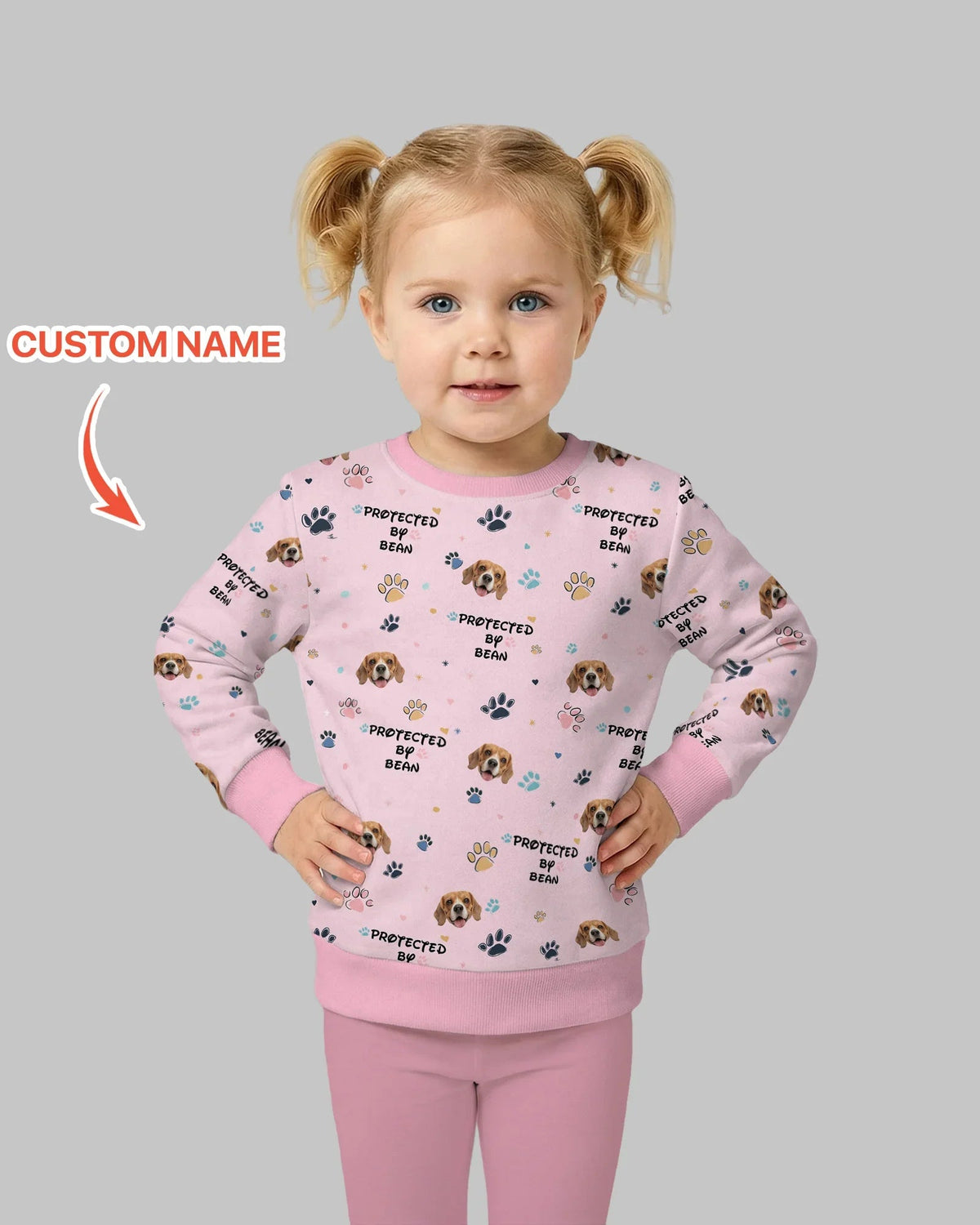 Custom Dog Photo Pattern "Protected By" Crewneck Sweatshirt