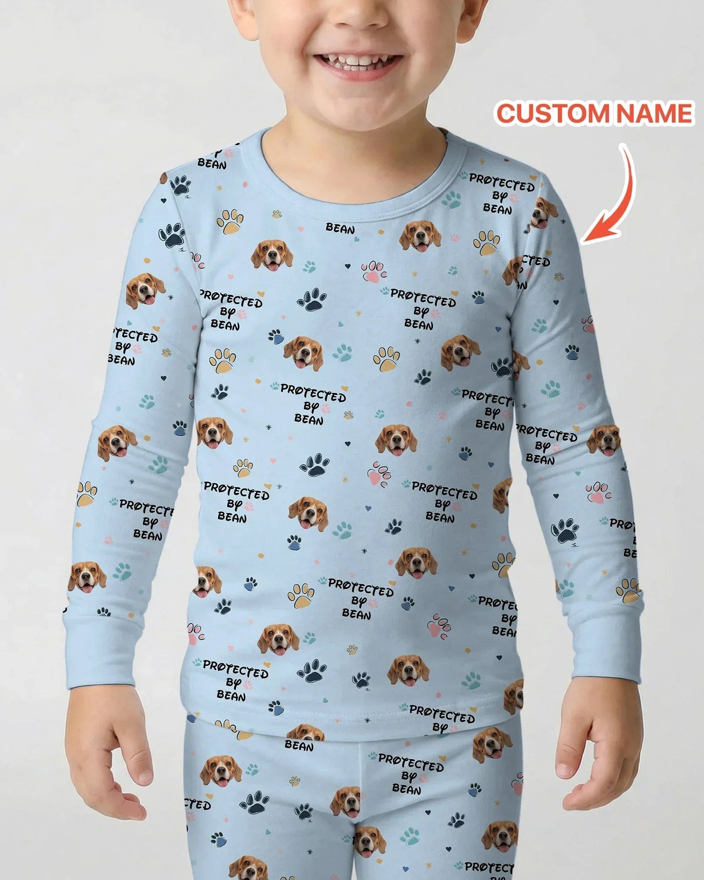 Custom Dogs Photo "Protected By" Two Piece Long Sleeve Pajama Set