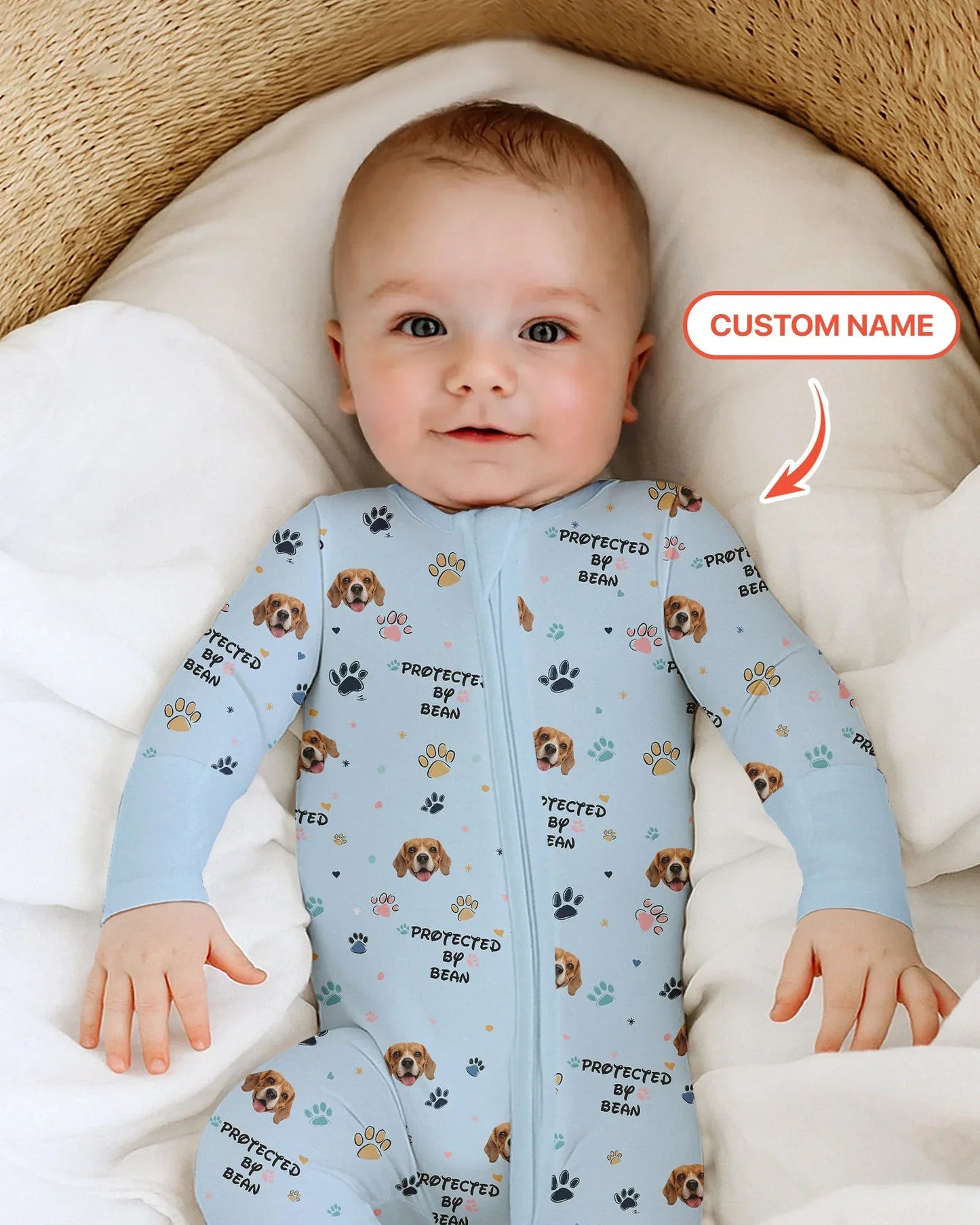 Custom Dogs Photo "Protected By" Convertible Zippered Romper
