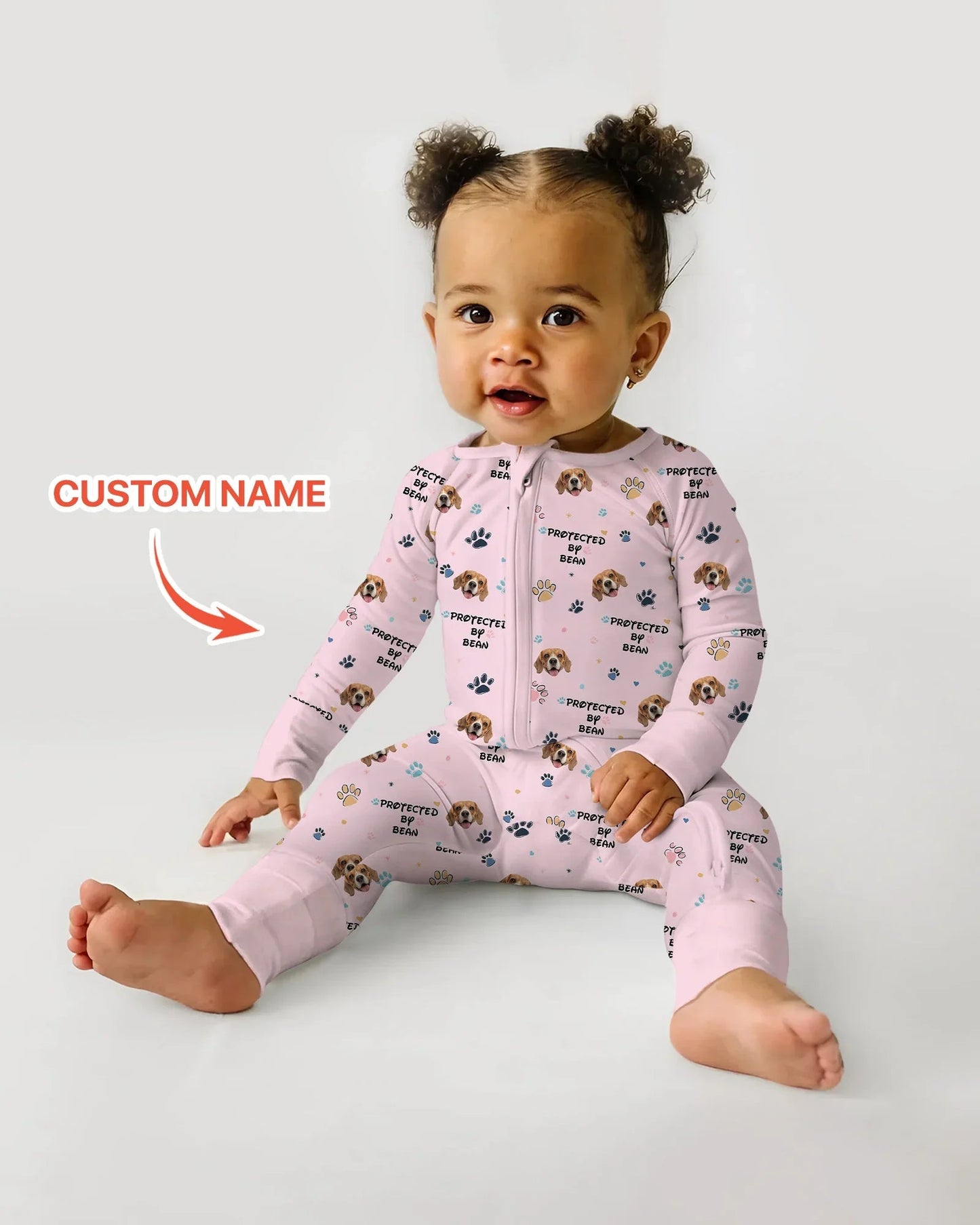 Custom Dogs Photo "Protected By" Convertible Zippered Romper