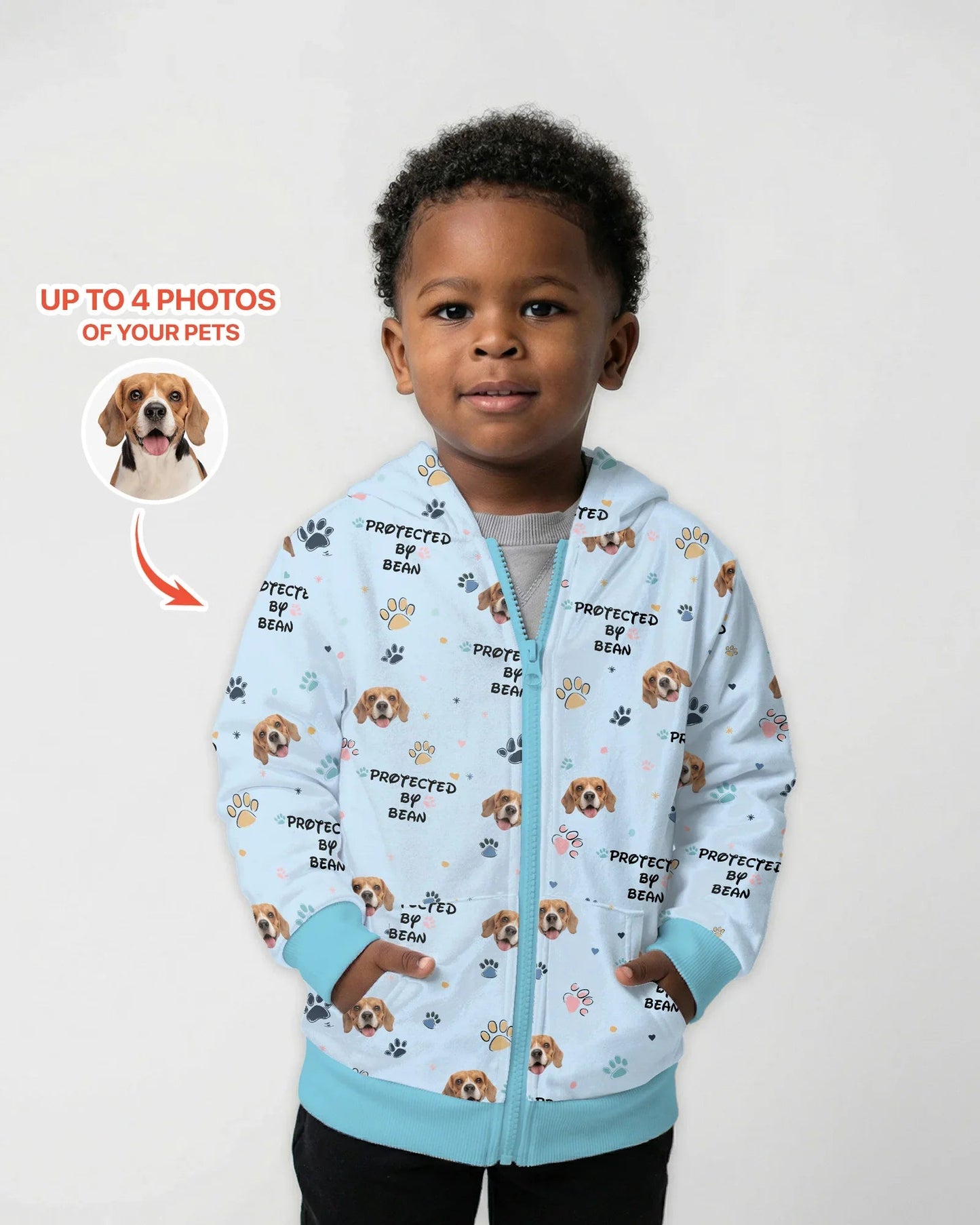 Custom Dog Photo "Protected By" Zip Hoodie