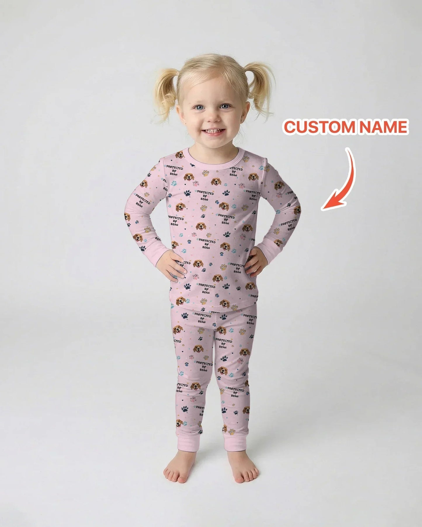 Custom Dogs Photo "Protected By" Two Piece Long Sleeve Pajama Set