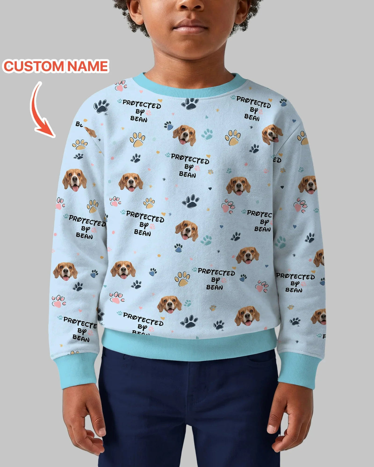 Custom Dog Photo Pattern "Protected By" Crewneck Sweatshirt