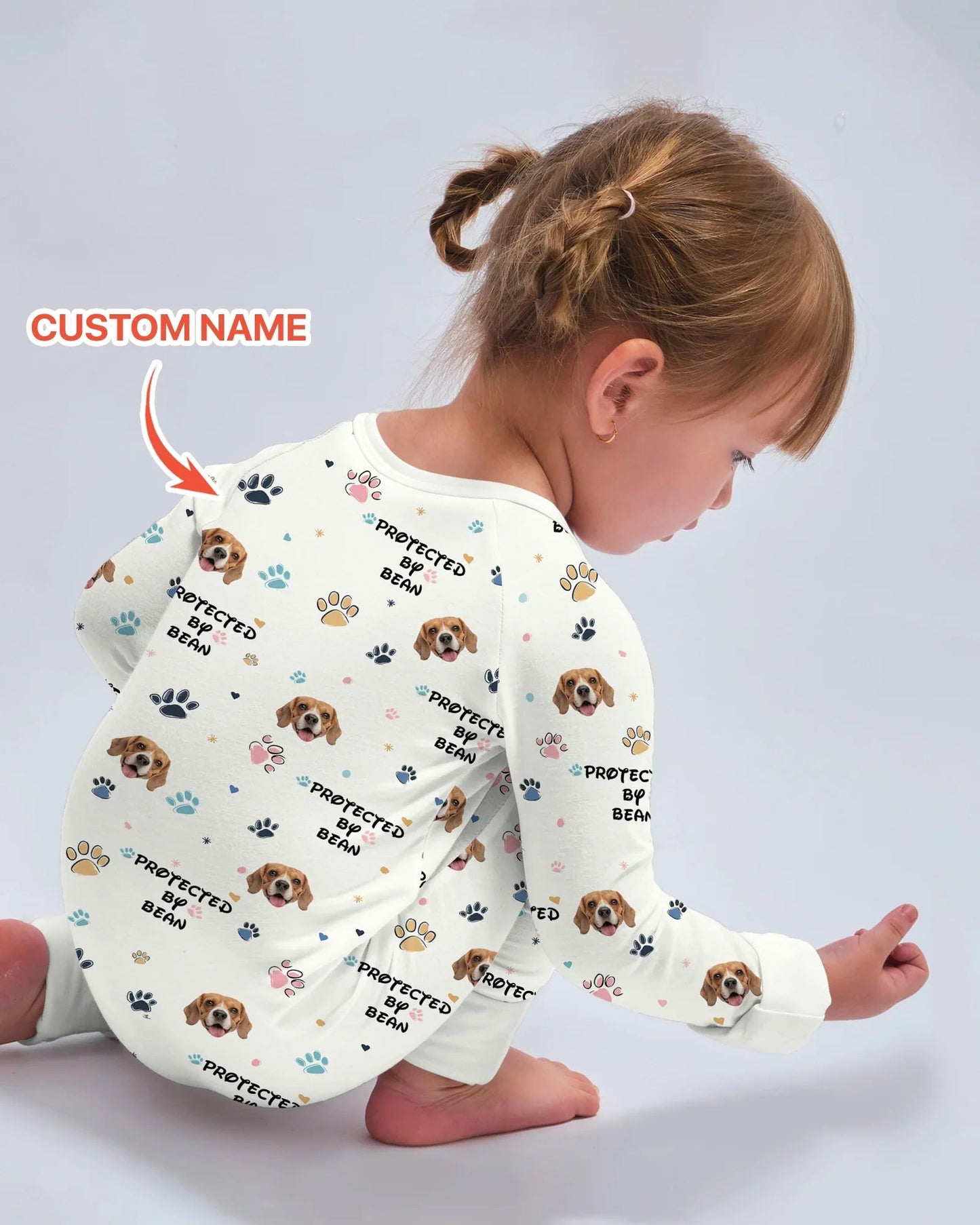 Custom Dogs Photo "Protected By" Convertible Zippered Romper