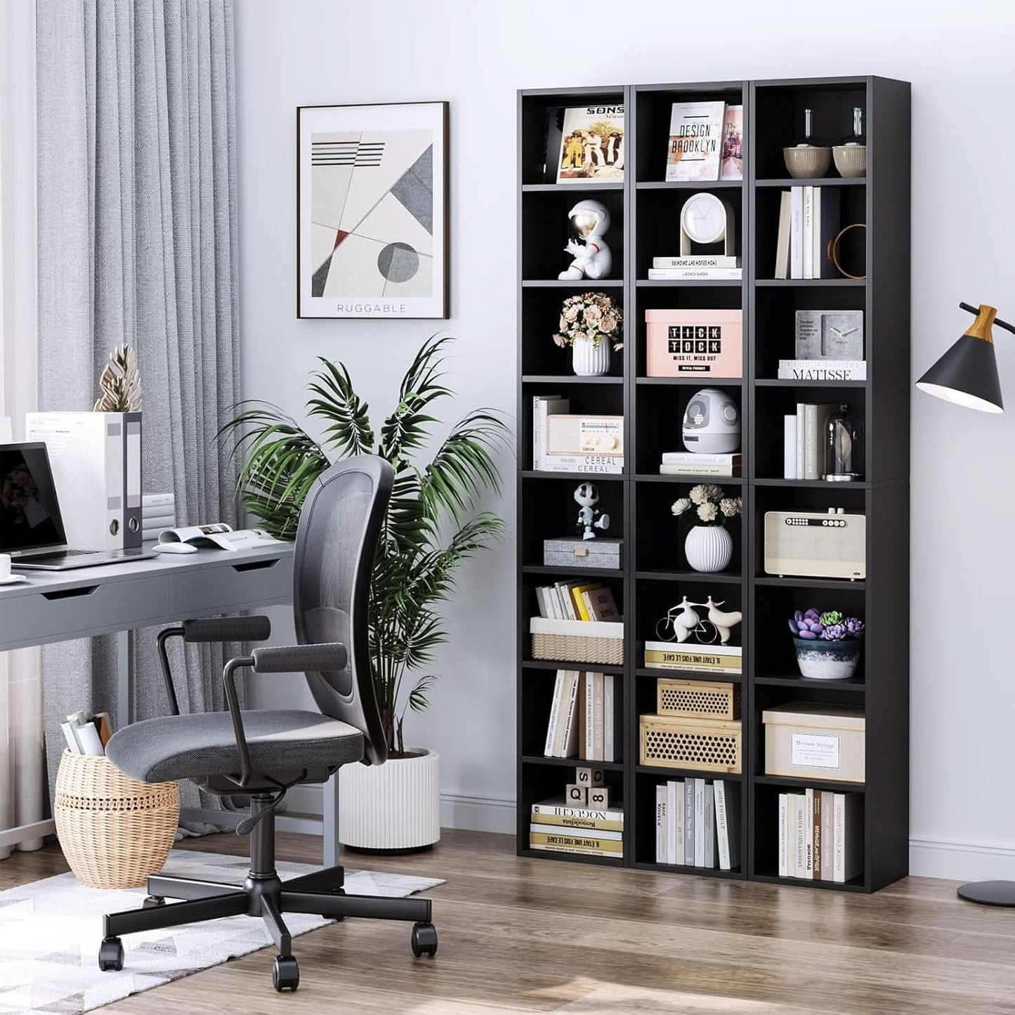 8 Tier Media Tower Rack With Adjustable Shelves Black 70 Inch Tall