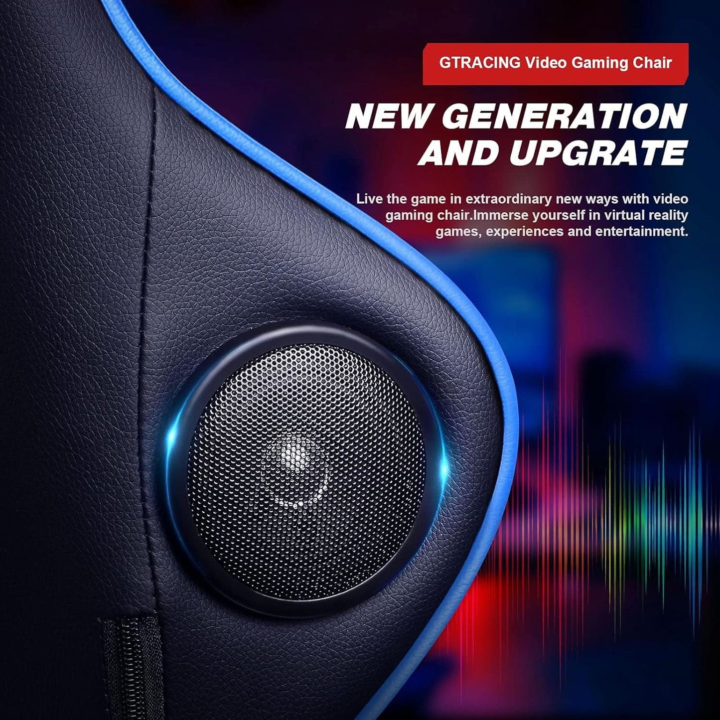 Blue Bluetooth Gaming Chair With Footrest And Speakers