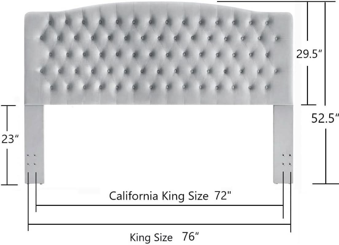 Velvet Tufted King Headboard Stylish Comfortable Gray Design