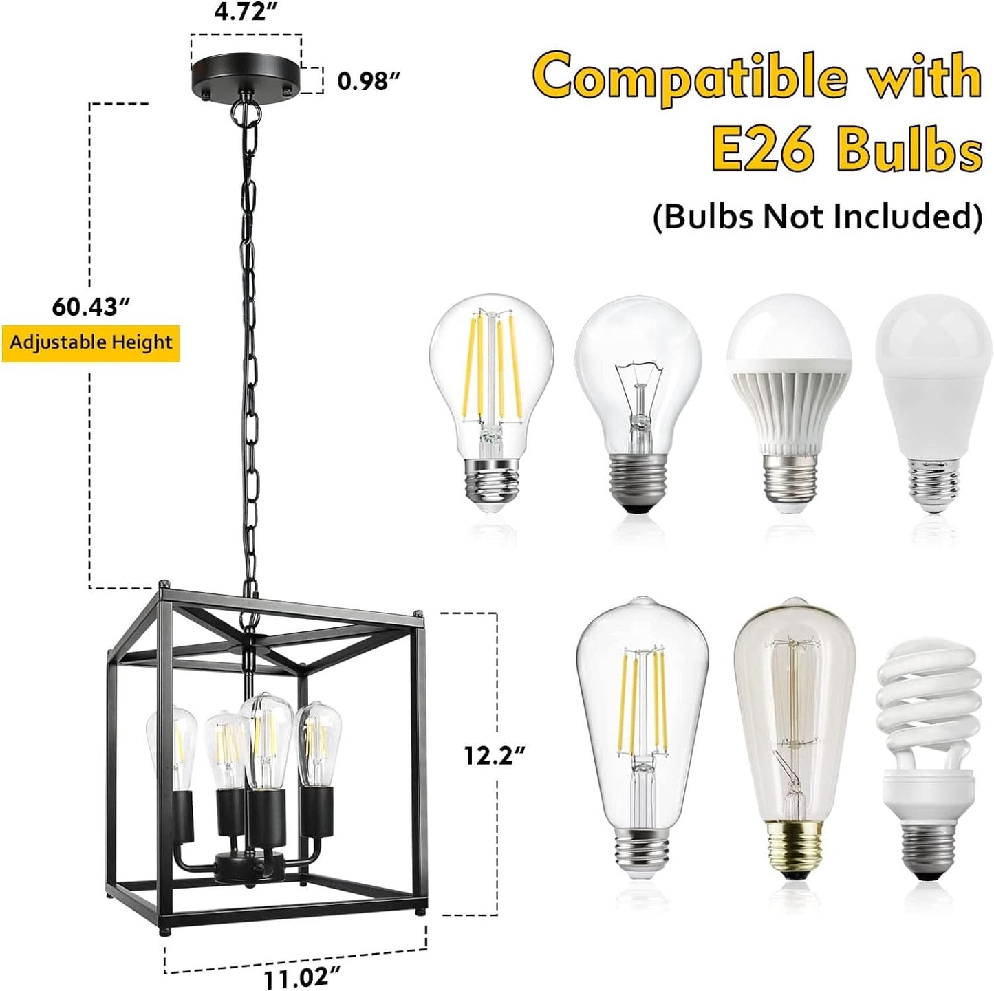 Black Farmhouse 4 Light Chandelier Pendant Light Adjustable