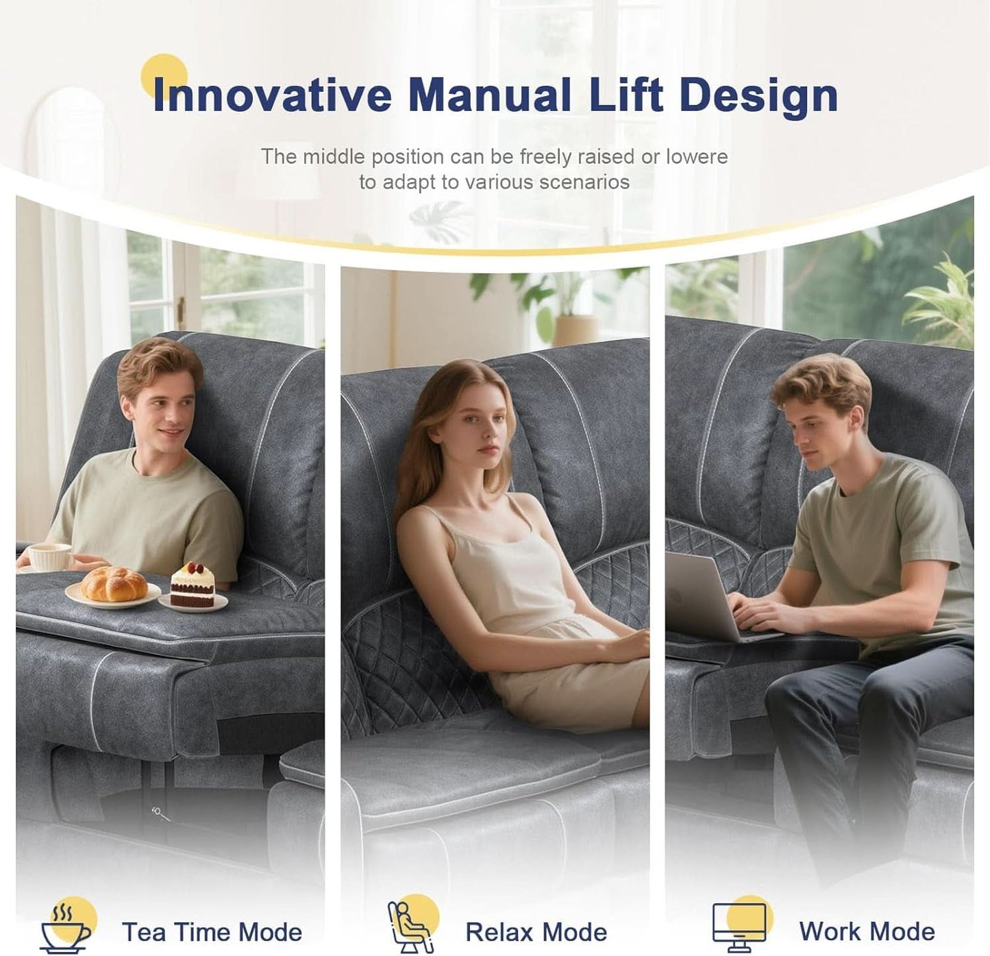 Grey Velvet 3 Seater Recliner Sofa With USB Ports Storage