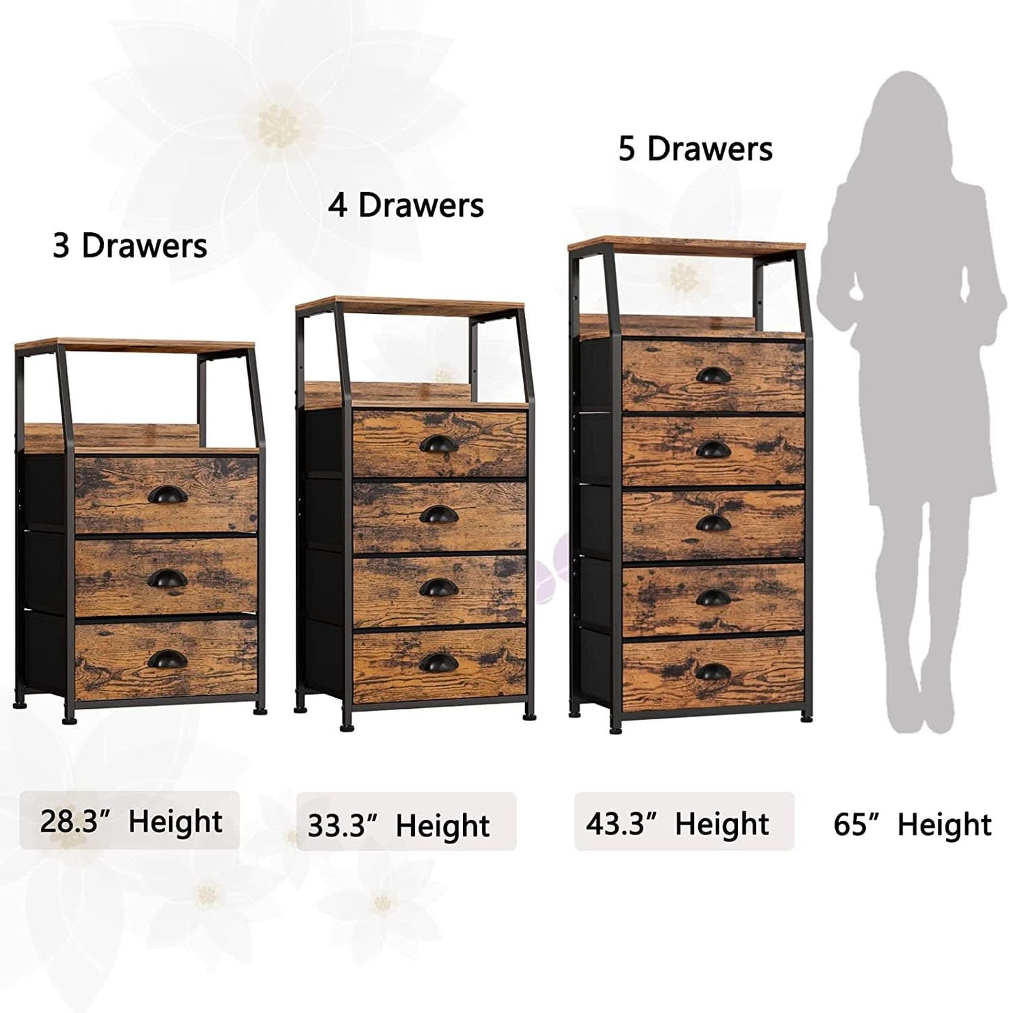 3-Drawer Nightstand With 2-Tier Shelf And Wood Top Bedroom