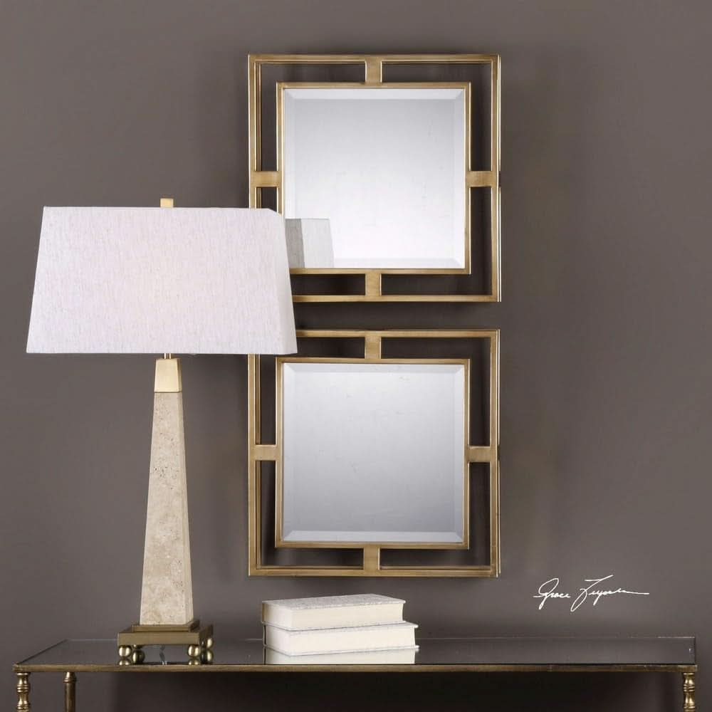 Allick 18 Inch Square Mirror Antiqued Gold Set Of 2