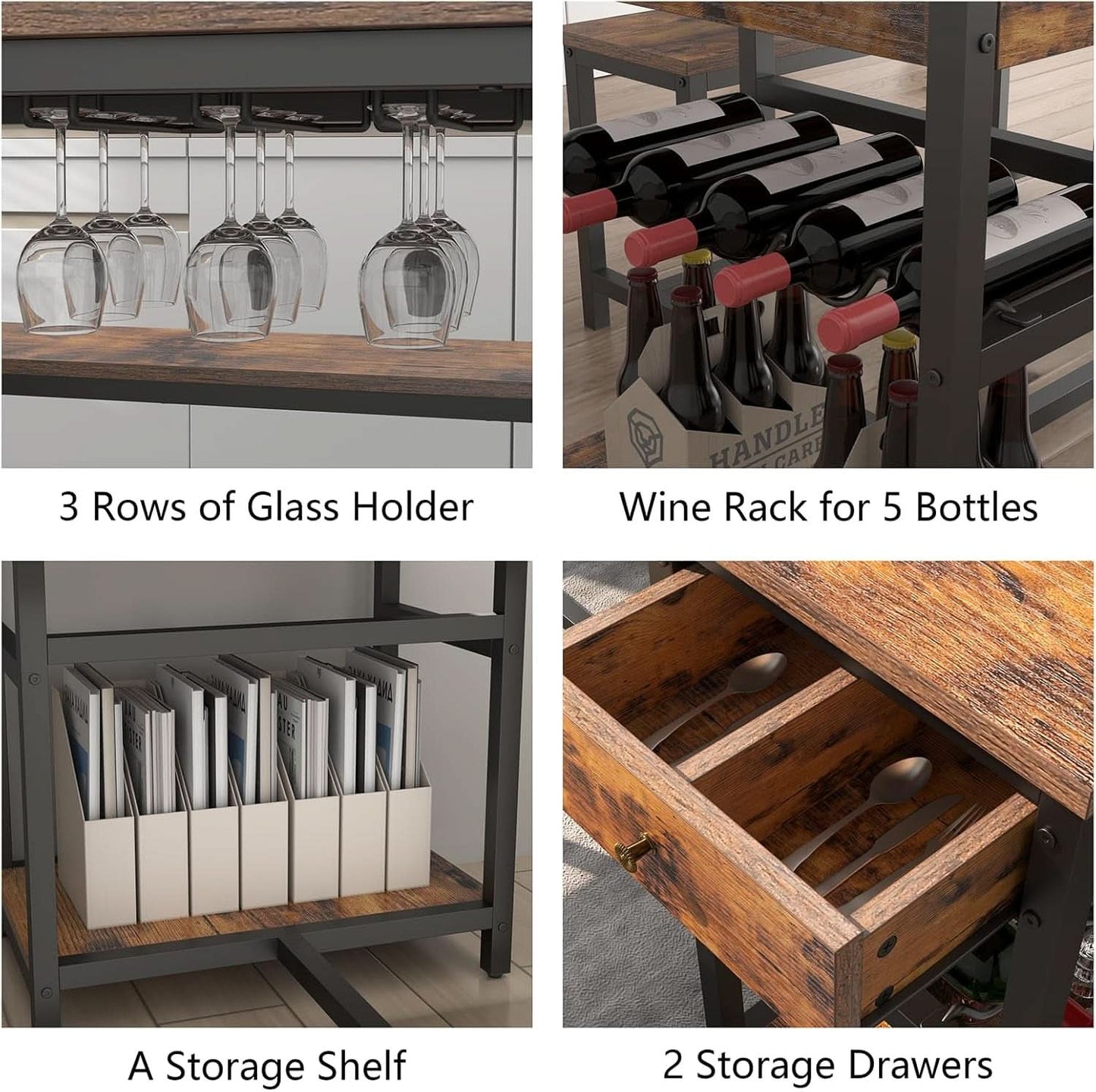 Rustic Dining Table Set For 4 To 6 With Storage Drawer