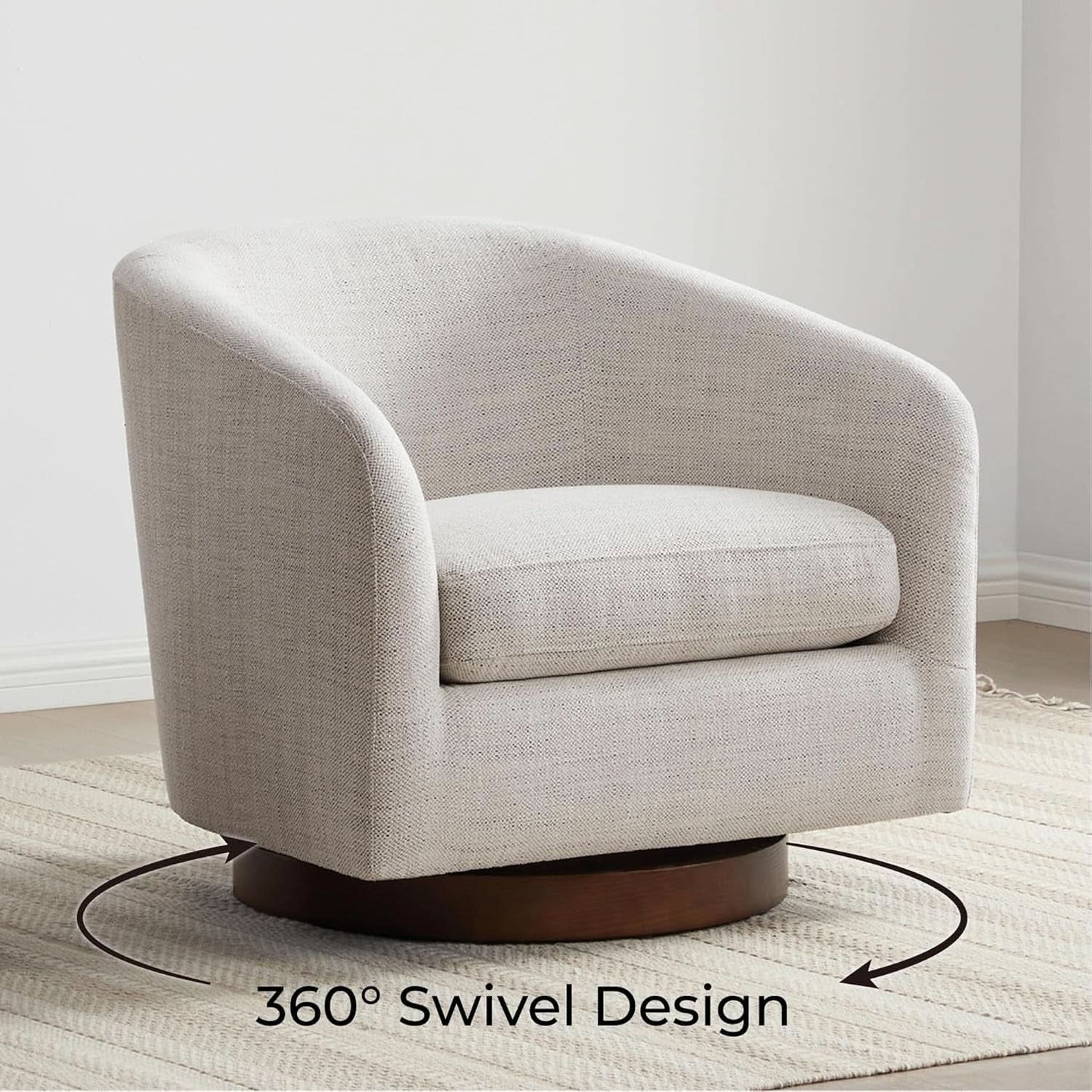 Ivory Swivel Barrel Chair With Plush Foam Back Cushion