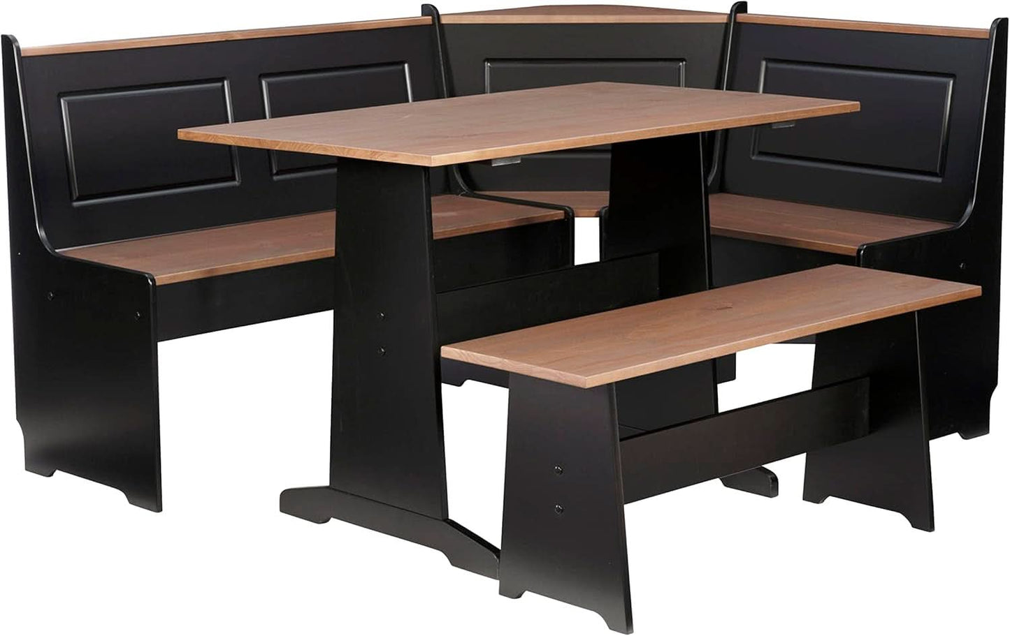 Black Pecan Five Seat Dining Set With Storage Benches