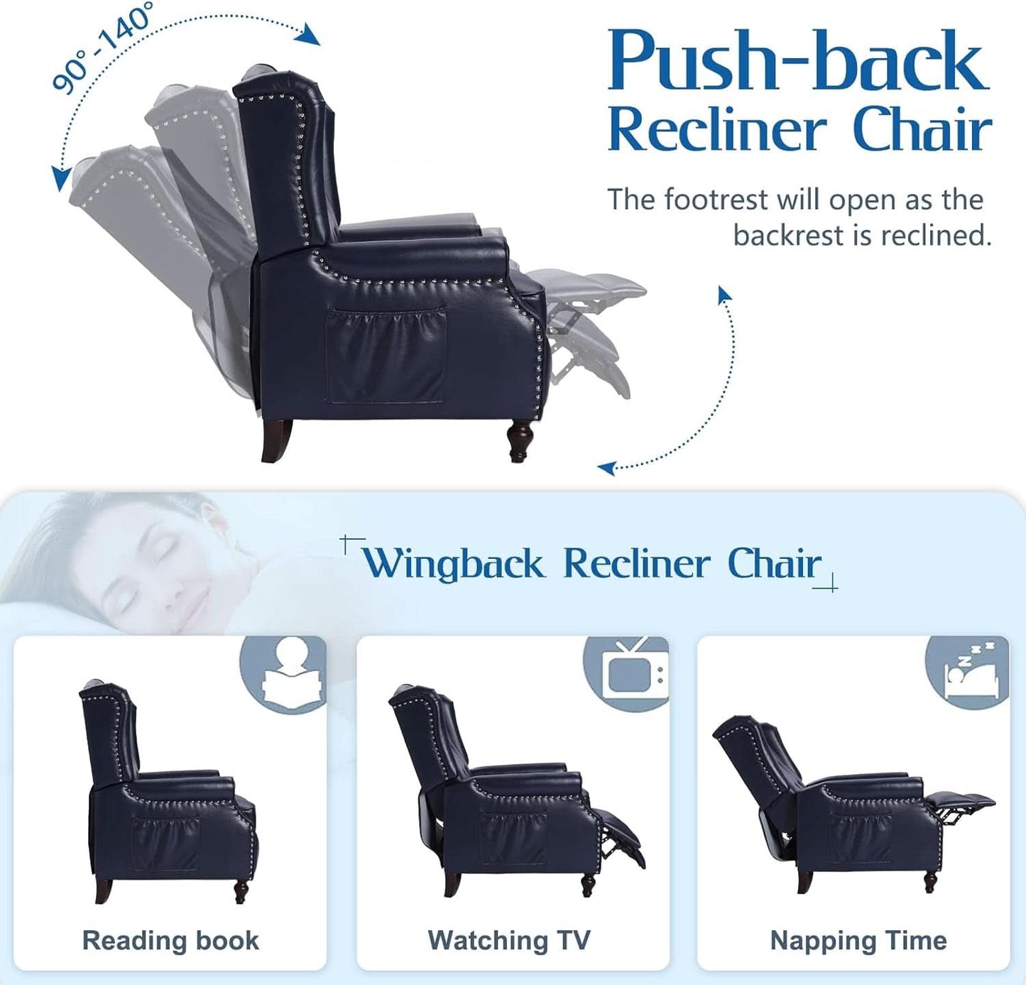Wingback Recliner Chair With Massage And Heat PU Leather