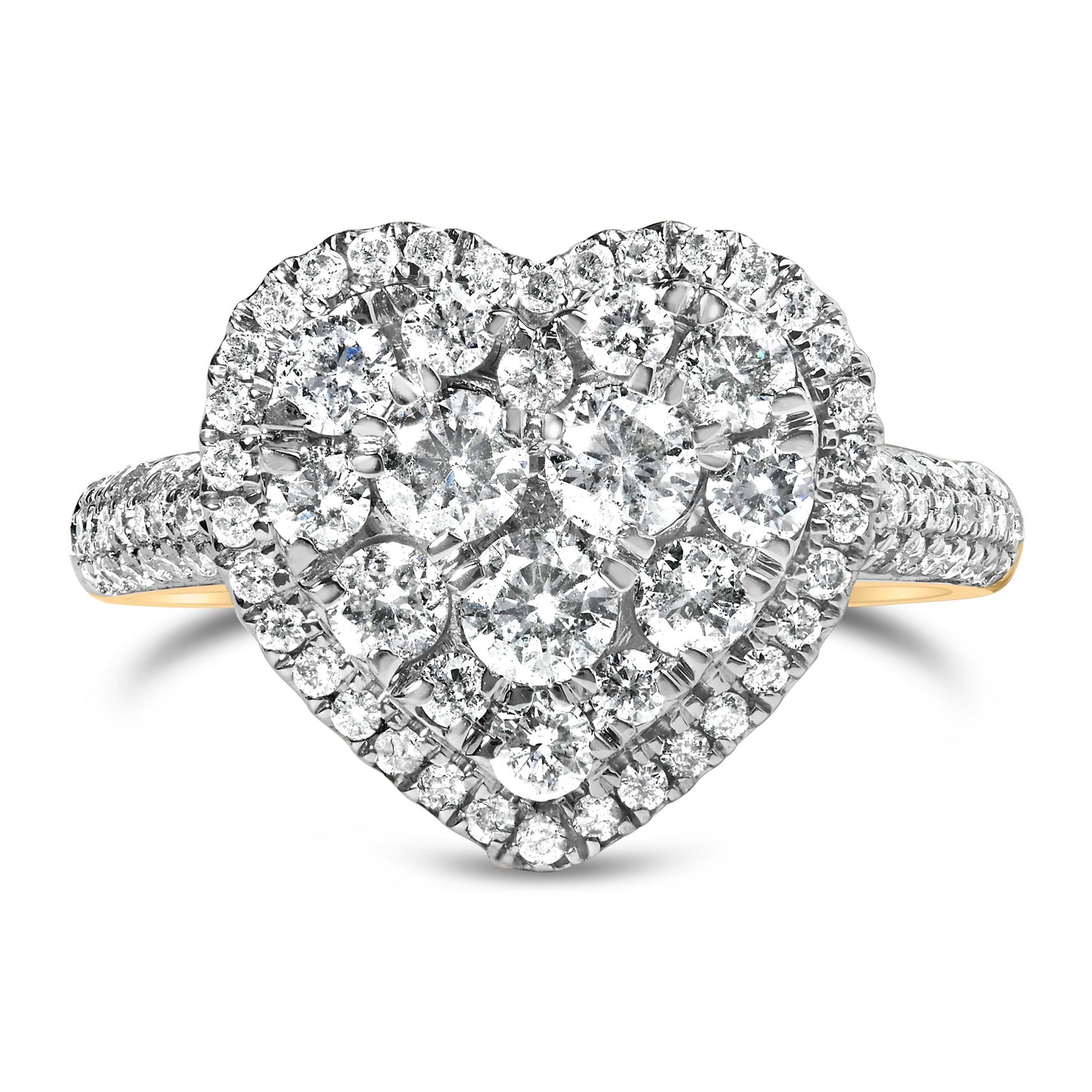 14K Yellow Gold 1 1/2 Cttw Diamond Heart Shaped Composite Ring (H-I Color, SI2-I1 Clarity) - Ring Size 7
