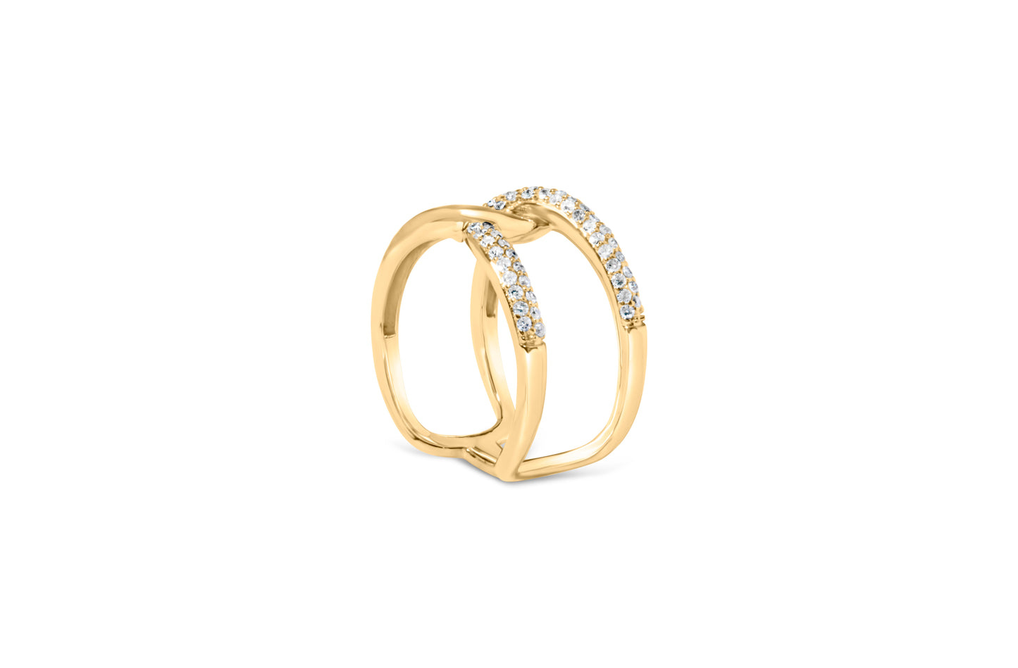 18K Yellow Gold Plated Sterling Silver 1/4 Cttw Diamond Open Crossover Band Ring