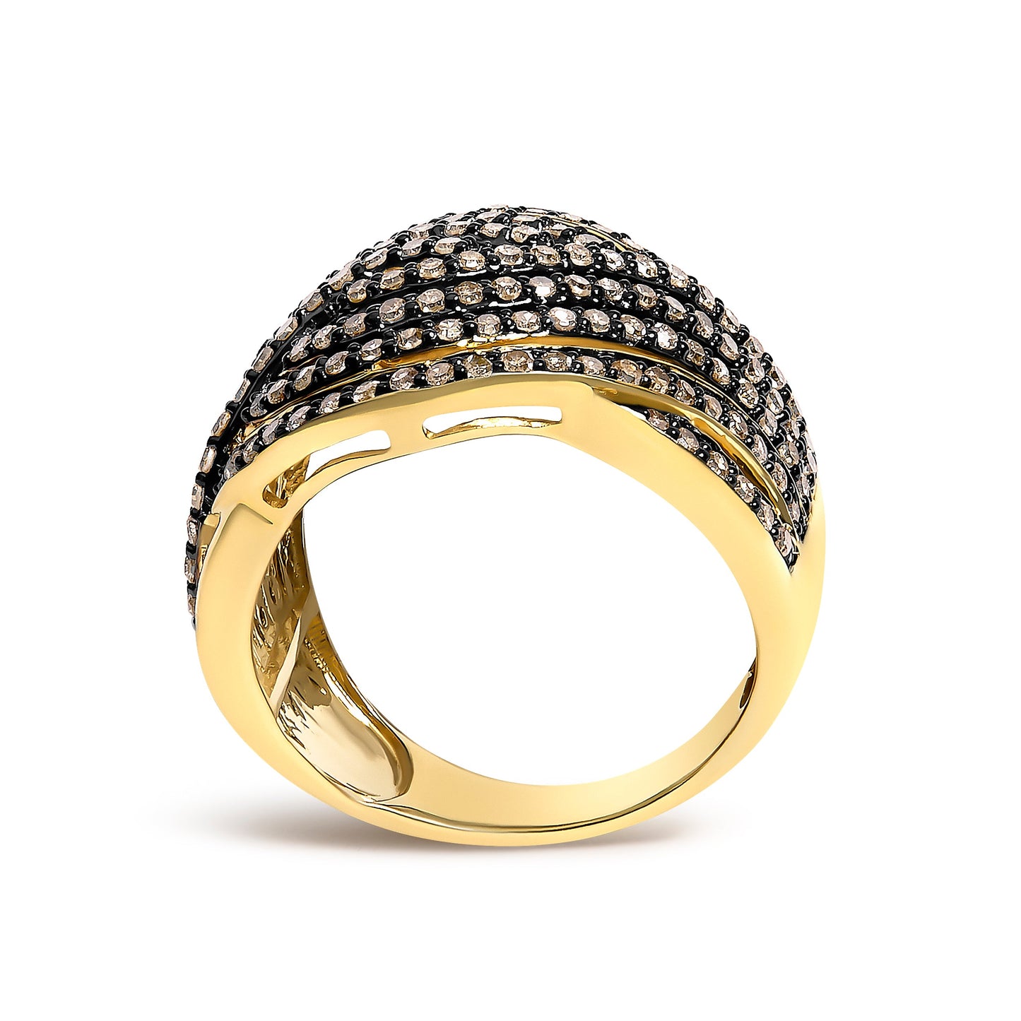10K Yellow Gold Plated .925 Sterling Silver 1.0 cttw Champagne Diamond Crossover Ring