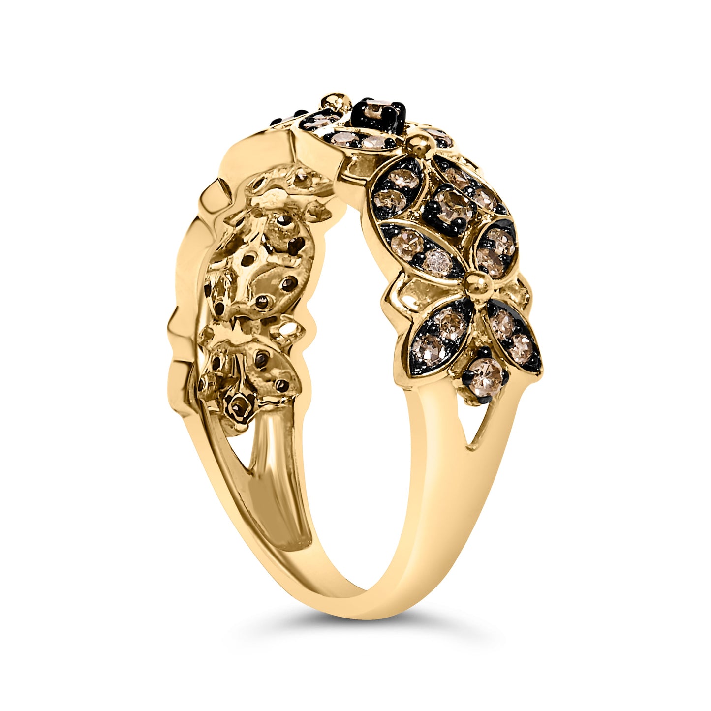 10K Yellow Gold Plated .925 Sterling Silver 3/8 Cttw Champagne Diamond Lattice Work Band Ring - Size 7