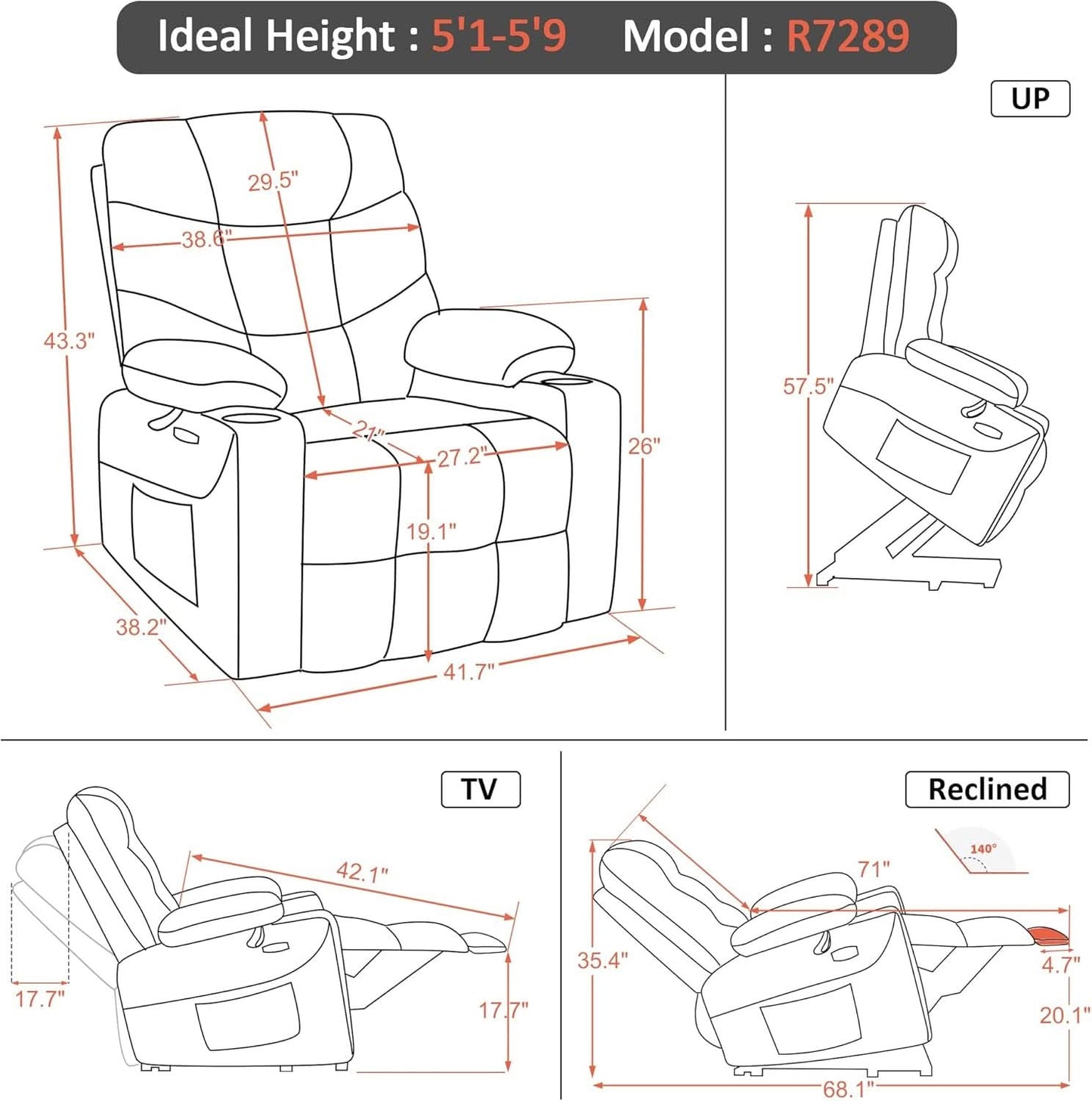 Power Lift Recliner With Extended Footrest Dark Grey