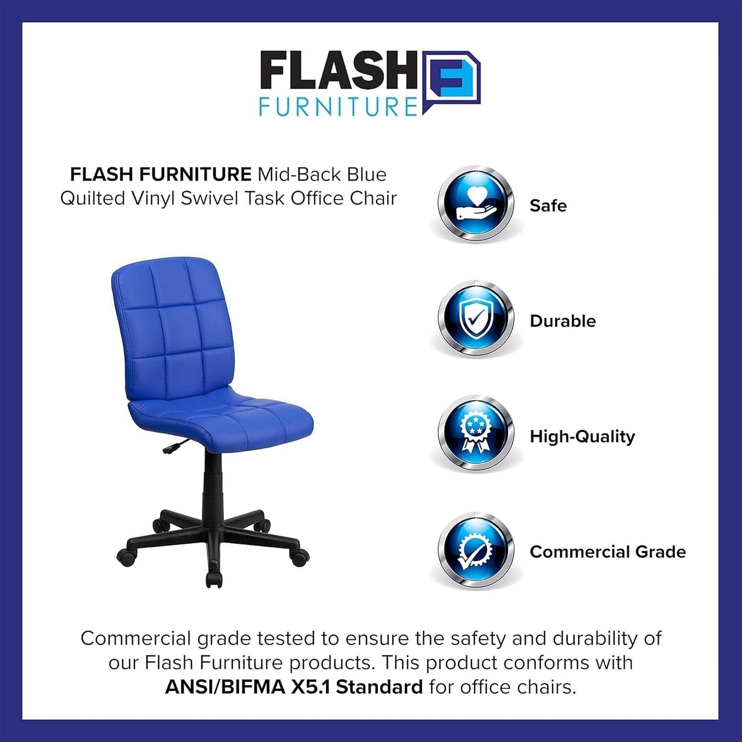 Clayton Blue Mid Back Quilted Vinyl Swivel Office Chair