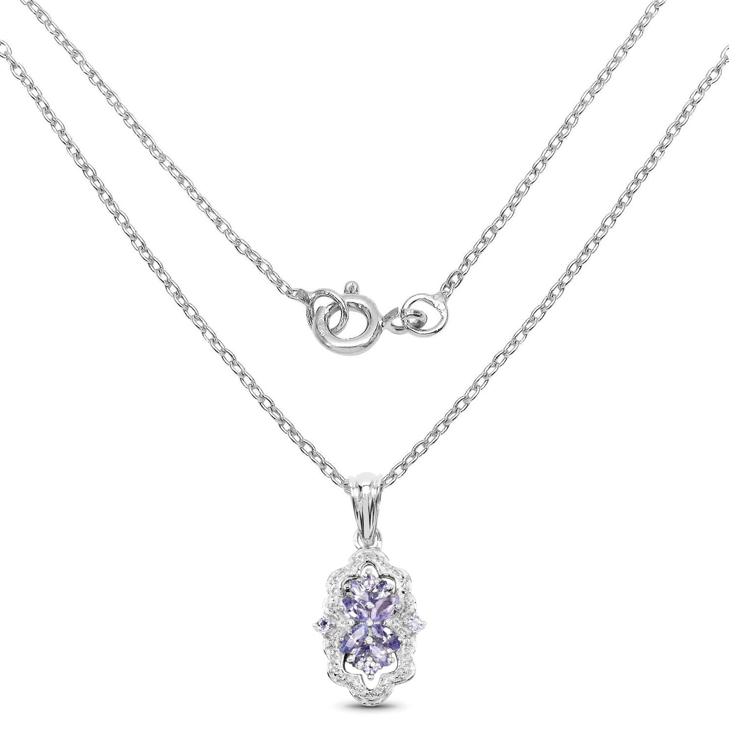 1.03 Carat Genuine Tanzanite & White Topaz .925 Sterling Silver Pendant