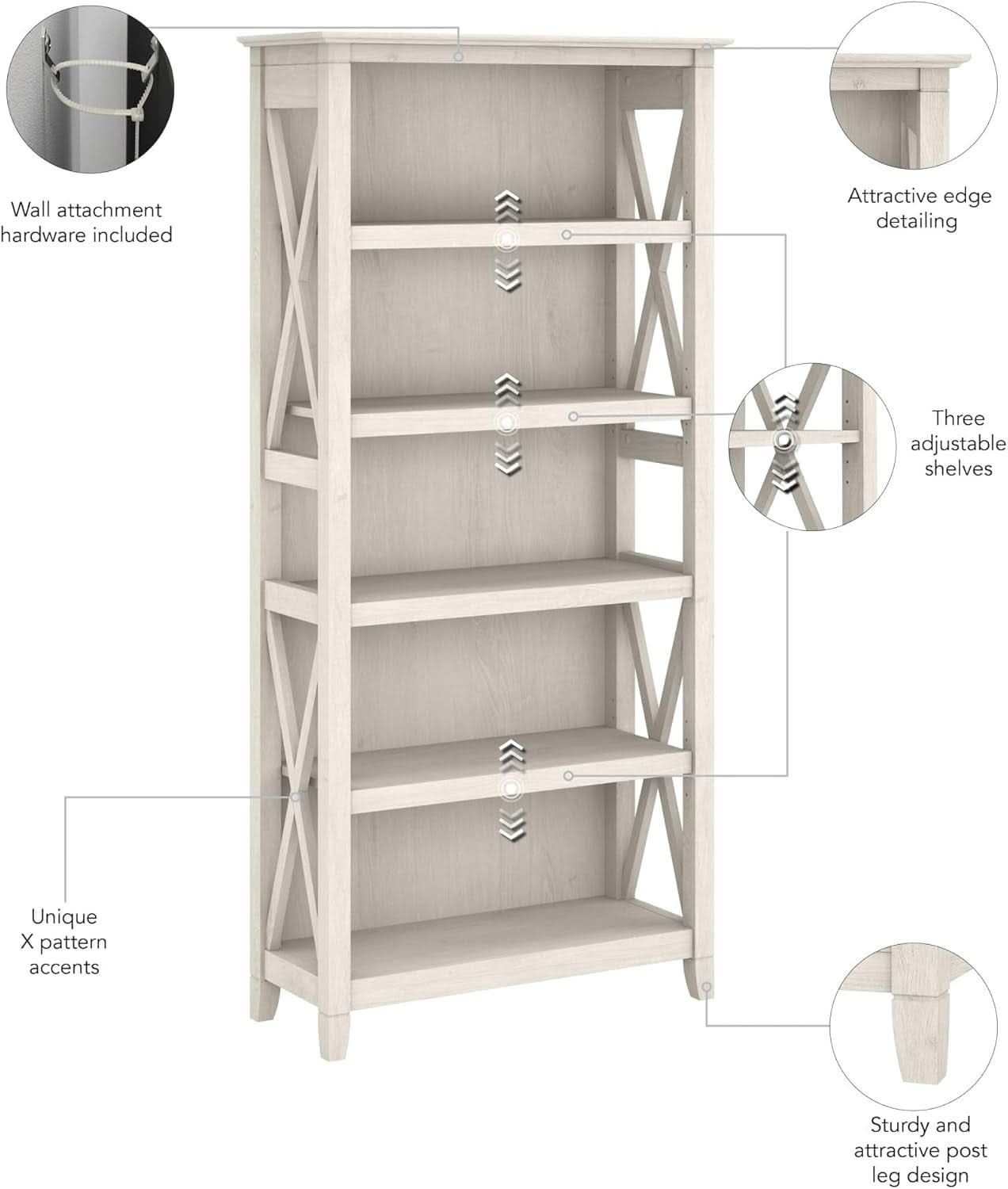 Tall 5 Shelf Bookcase Linen White Oak Modern Farmhouse