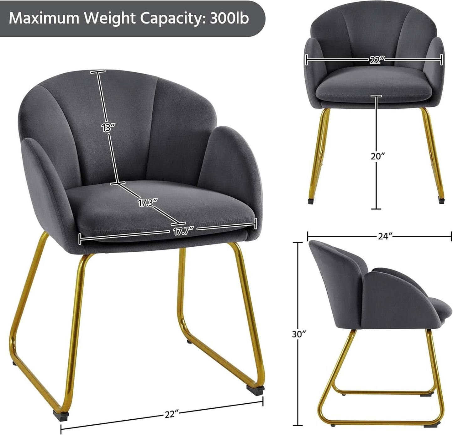 Flower Shape Velvet Armchair With Golden Legs Dark Gray