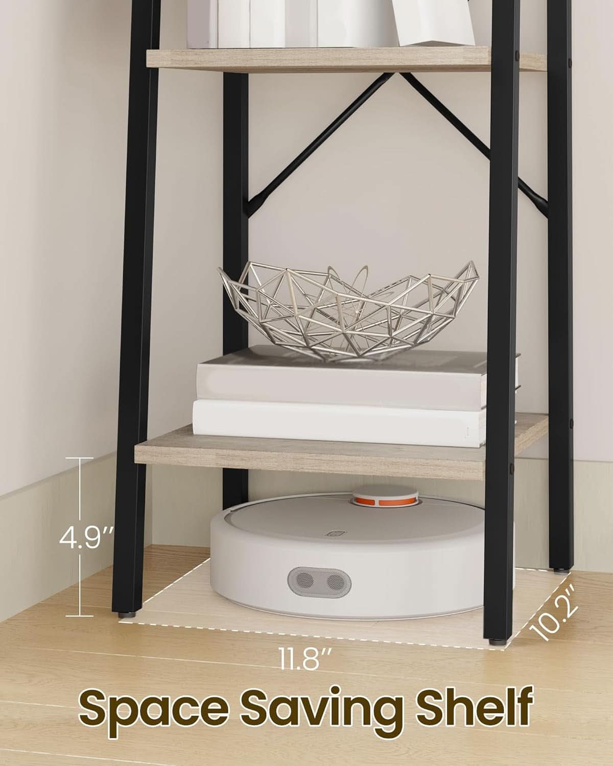 Greige 5 Tier Ladder Shelf Bookcase Freestanding Corner
