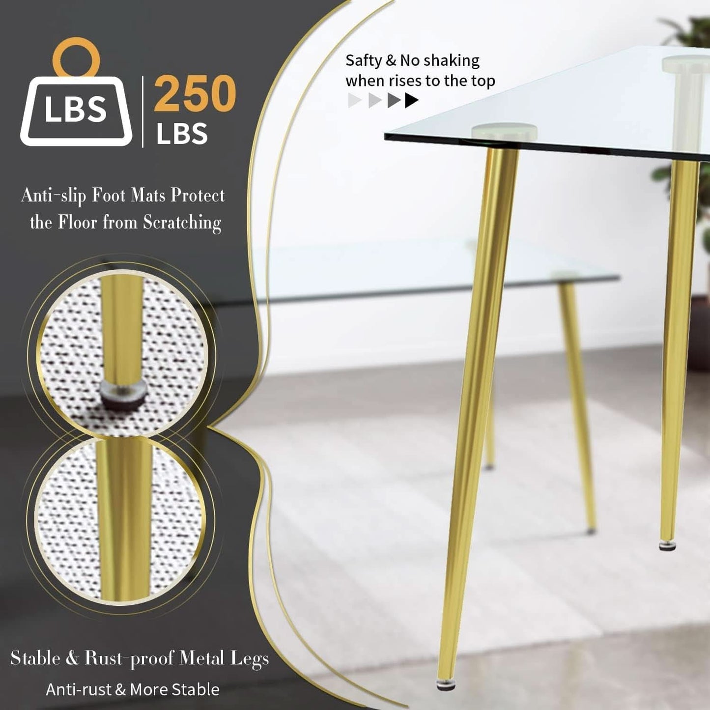 Glass Dining Table For 4 51 Inch Tempered Glass Gold Legs