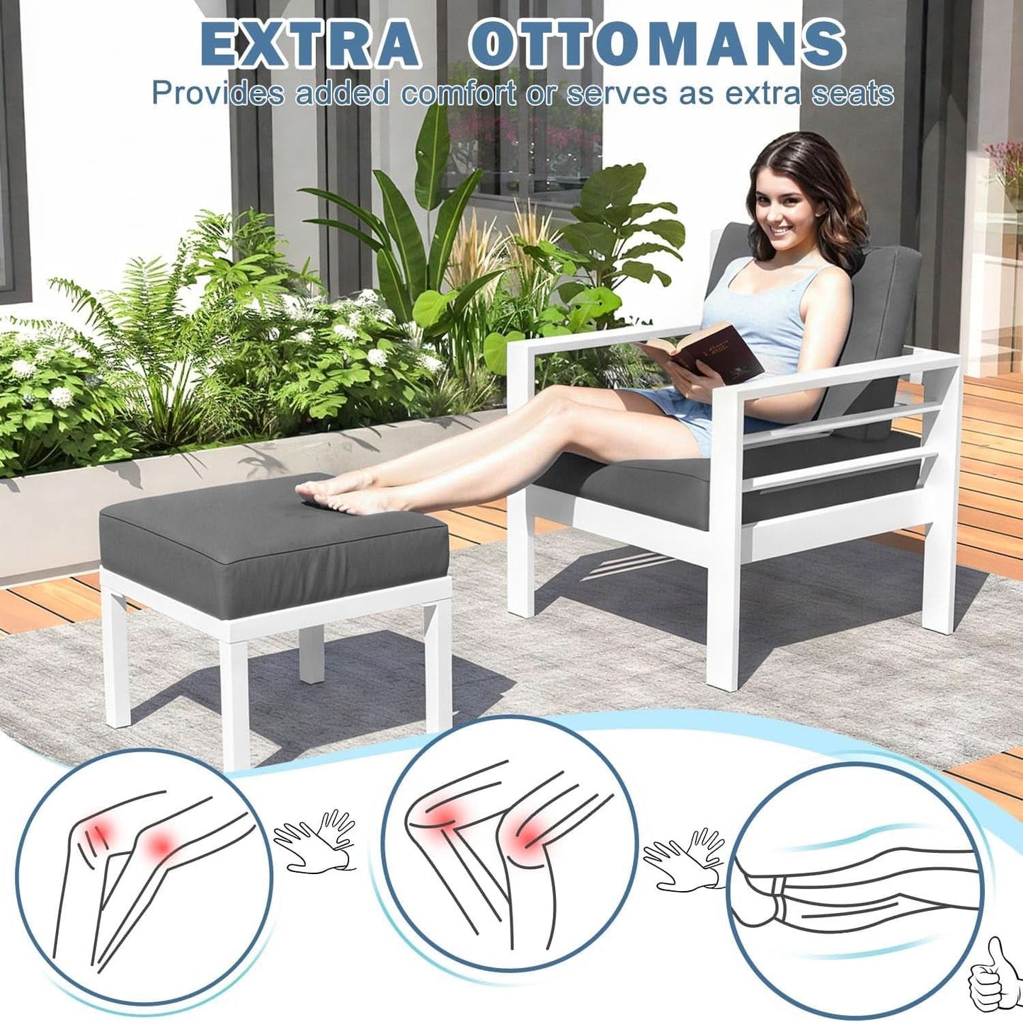 Modern Aluminum Patio Furniture Set with Cushions and Table