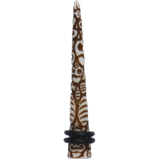 0G Brown White Resin Native Skull Taper