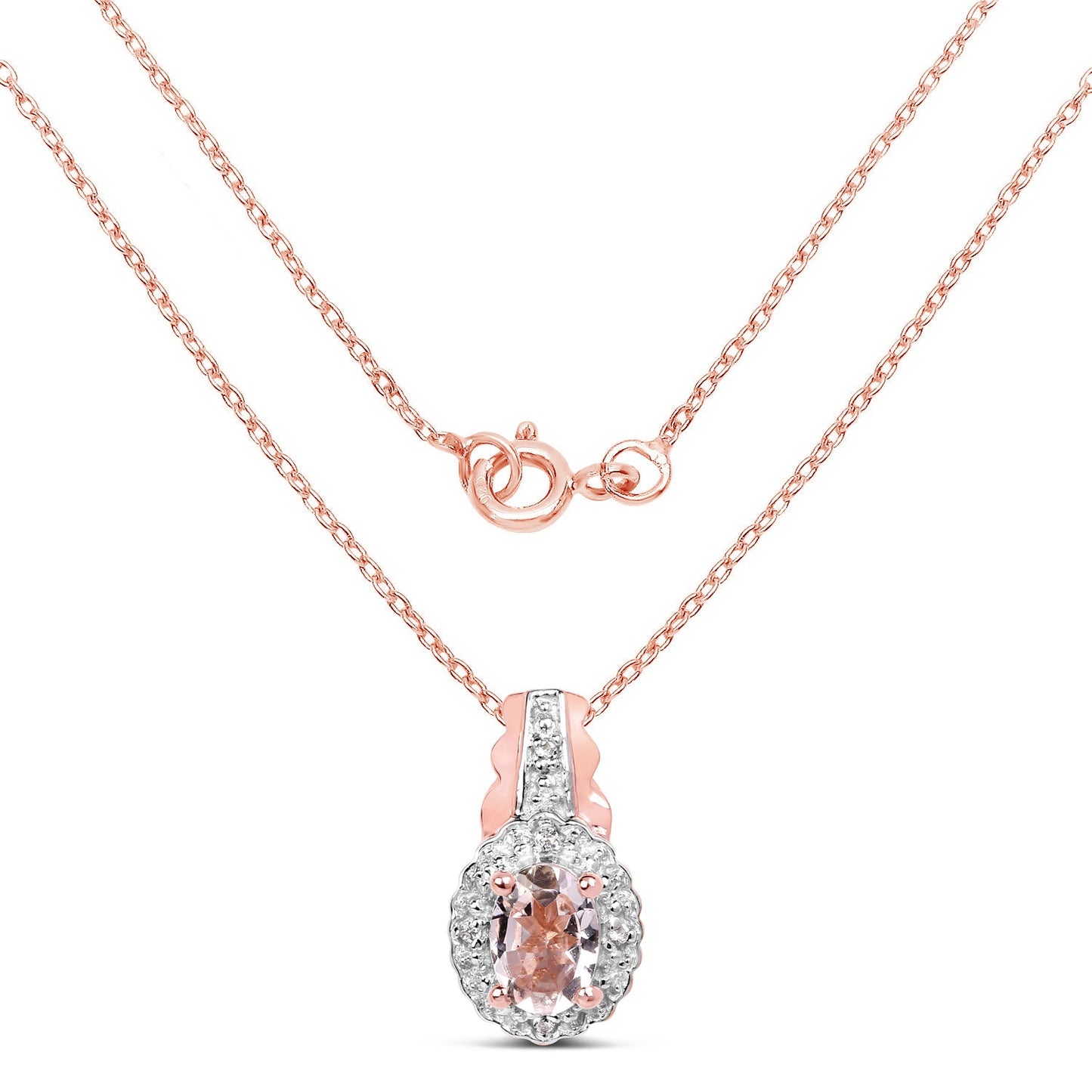 14K Rose Gold Plated 0.73 Carat Genuine Morganite & White Topaz .925 Sterling Silver Pendant
