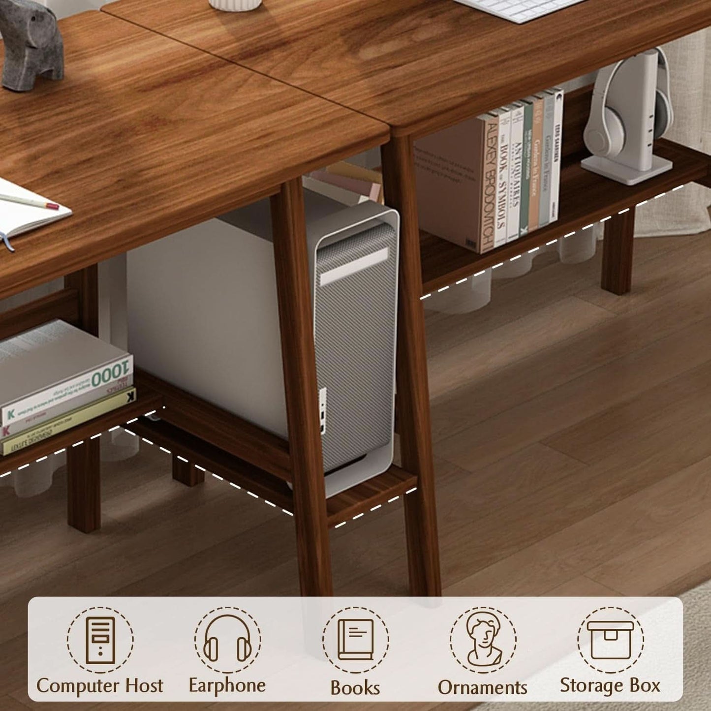 Two Person Desk With BuiltIn Bookshelf 79Inch White