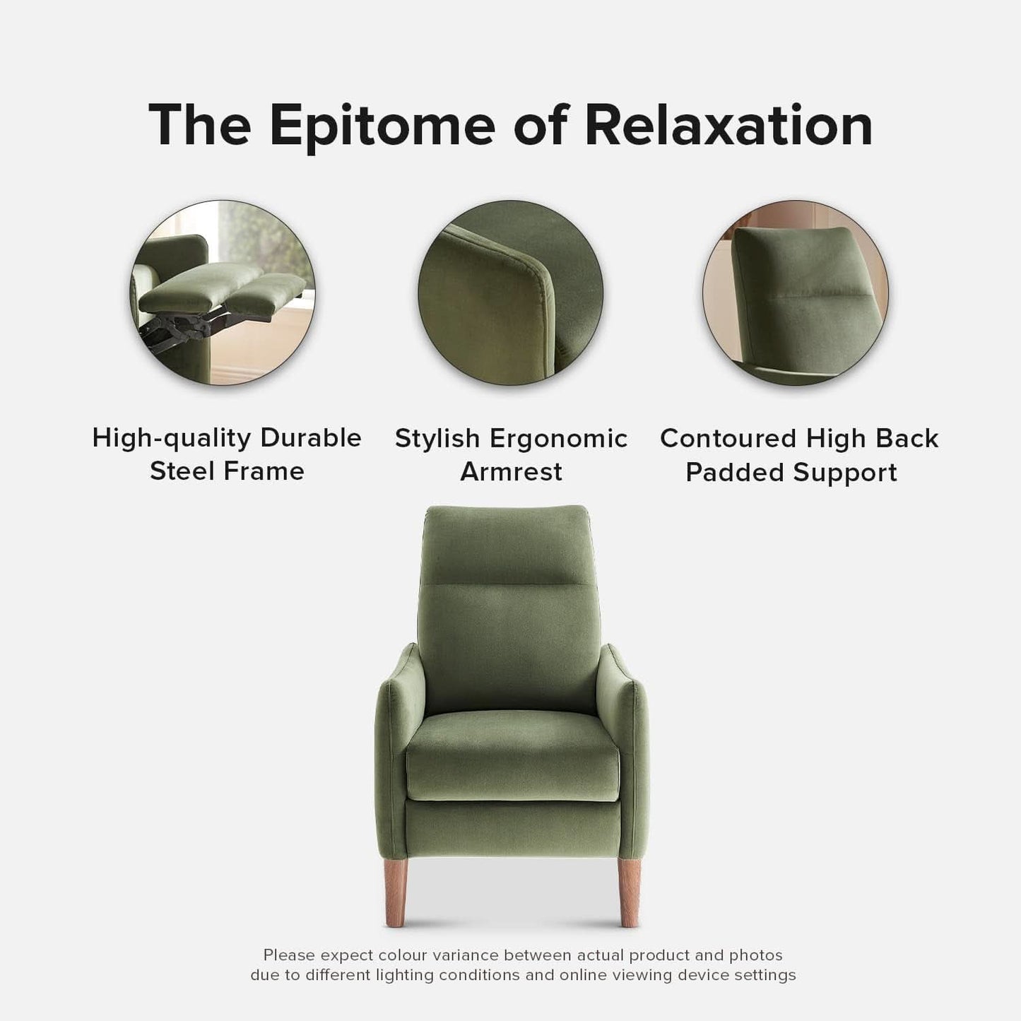 Arthur Olive Green Velvet Recliner Chair With 3 Positions