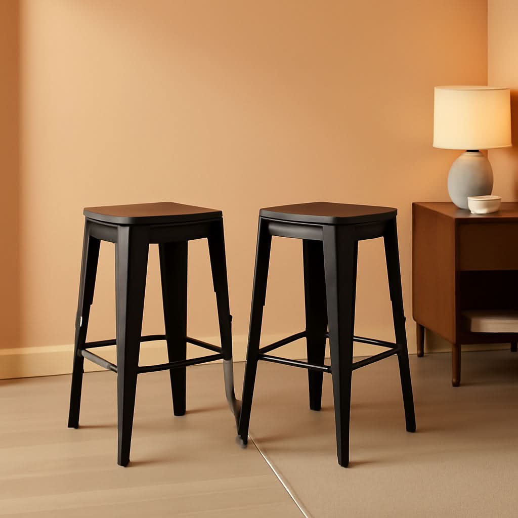 Square Metal Bar Stool Set Of 2, Stackable, 330 Lb Capacity