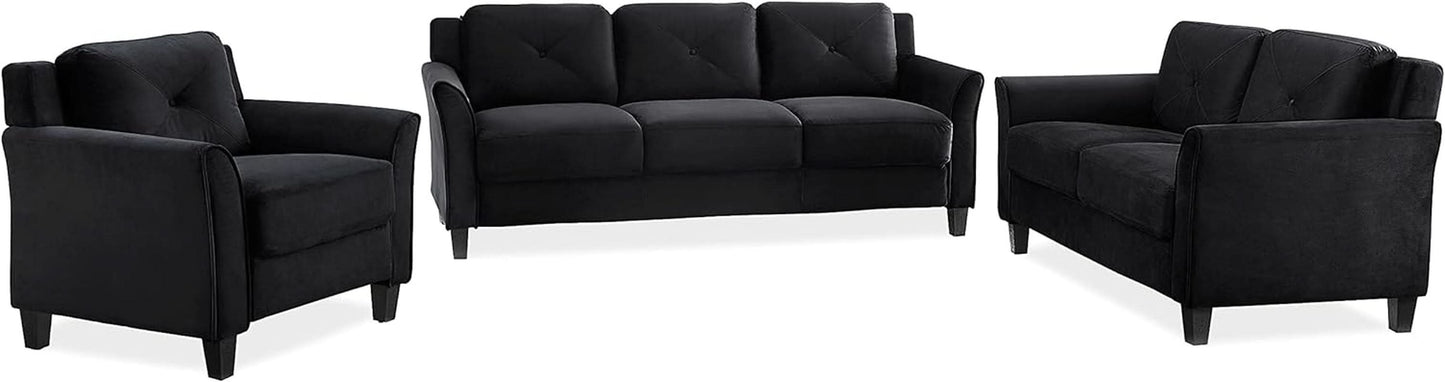 57 Inch Black Loveseat With Tufted Back Stain Resistant