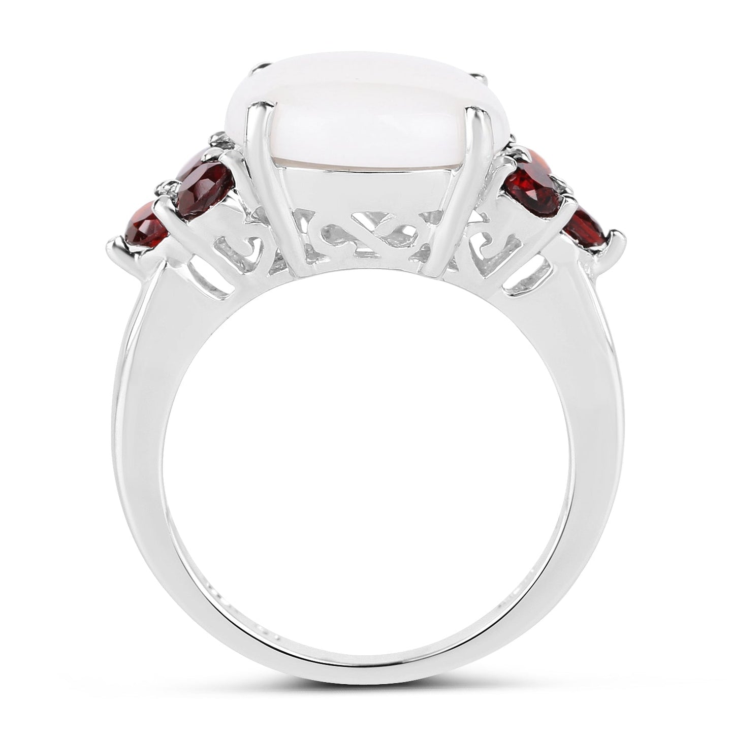3.58 Carat Genuine Opal & Garnet .925 Sterling Silver Ring