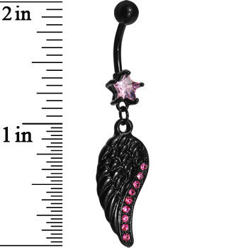 Pink Gem Black Angel Wing Belly Ring