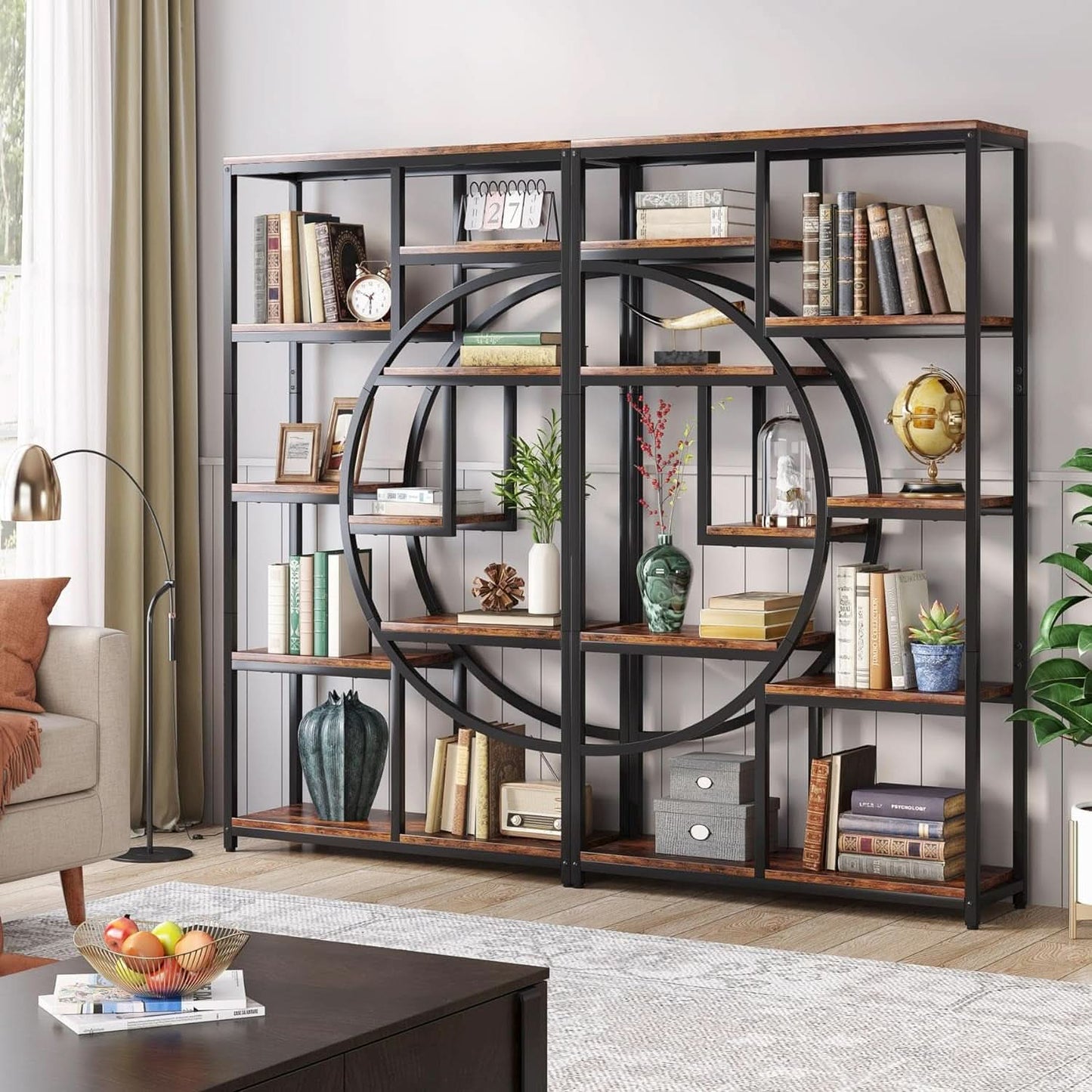 Industrial Black 5 Tier Etagere Bookcase For Living Room