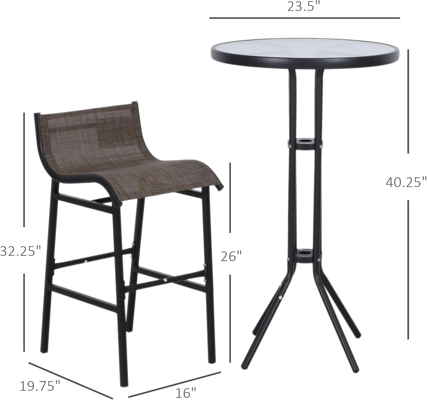 3 Piece Bar Height Outdoor Bistro Set For 2 With Tan Chairs For Outdoor Patio Use