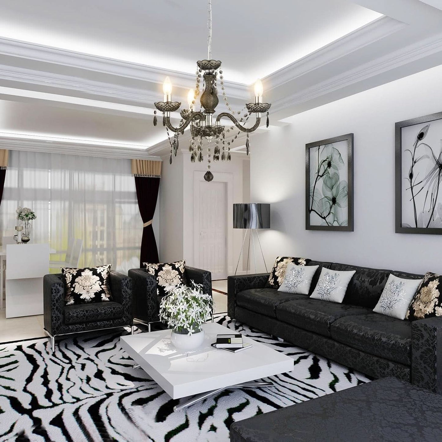 Black Small Crystal Chandelier Dimmable 3 Light Pendant