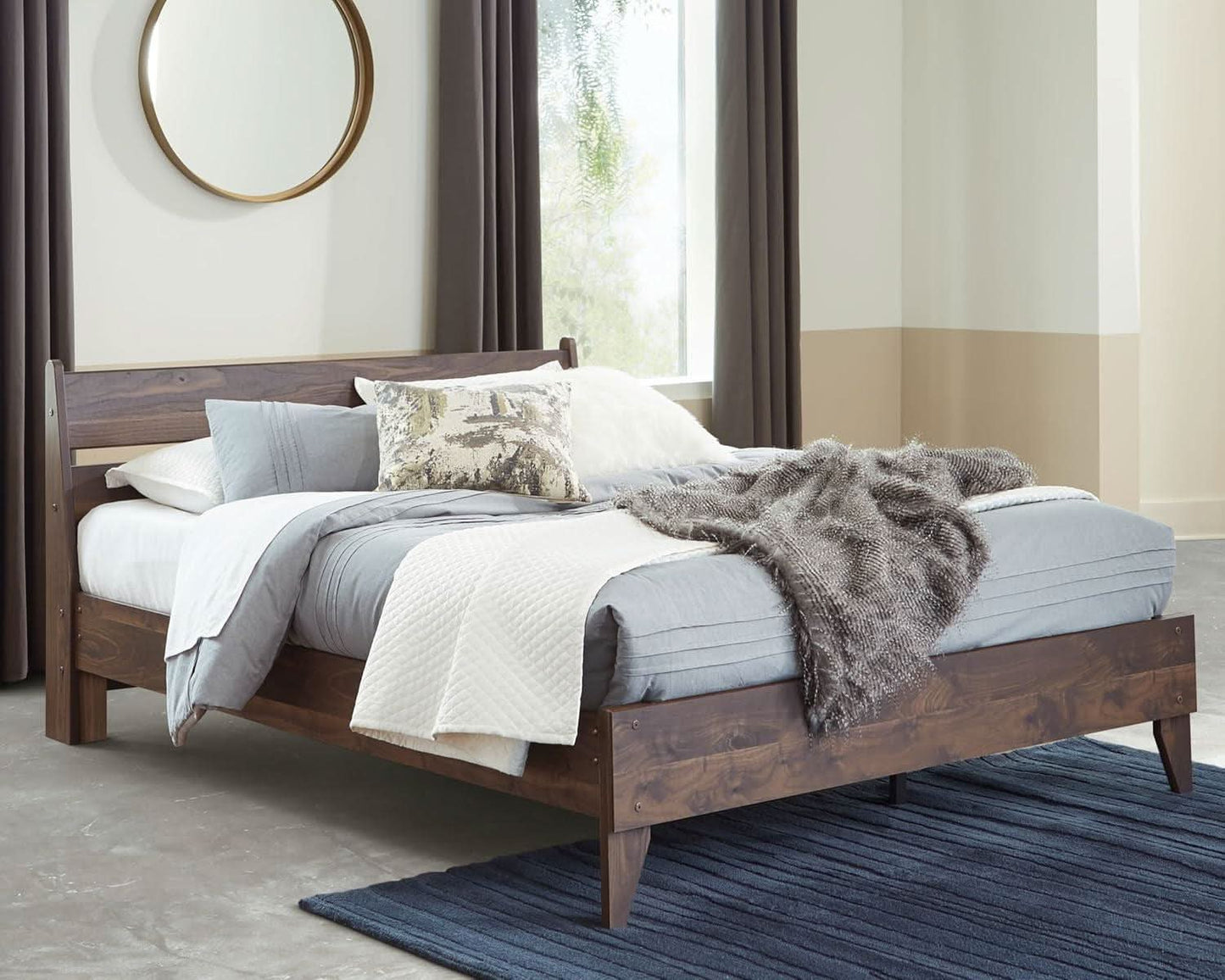 Queen Panel Platform Bed Dark Brown Walnut Storage