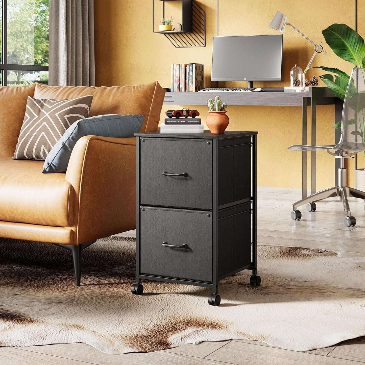 2 Drawer Mobile File Cabinet And Rolling Printer Stand Black Fits A4 Or Letter Size Home Office
