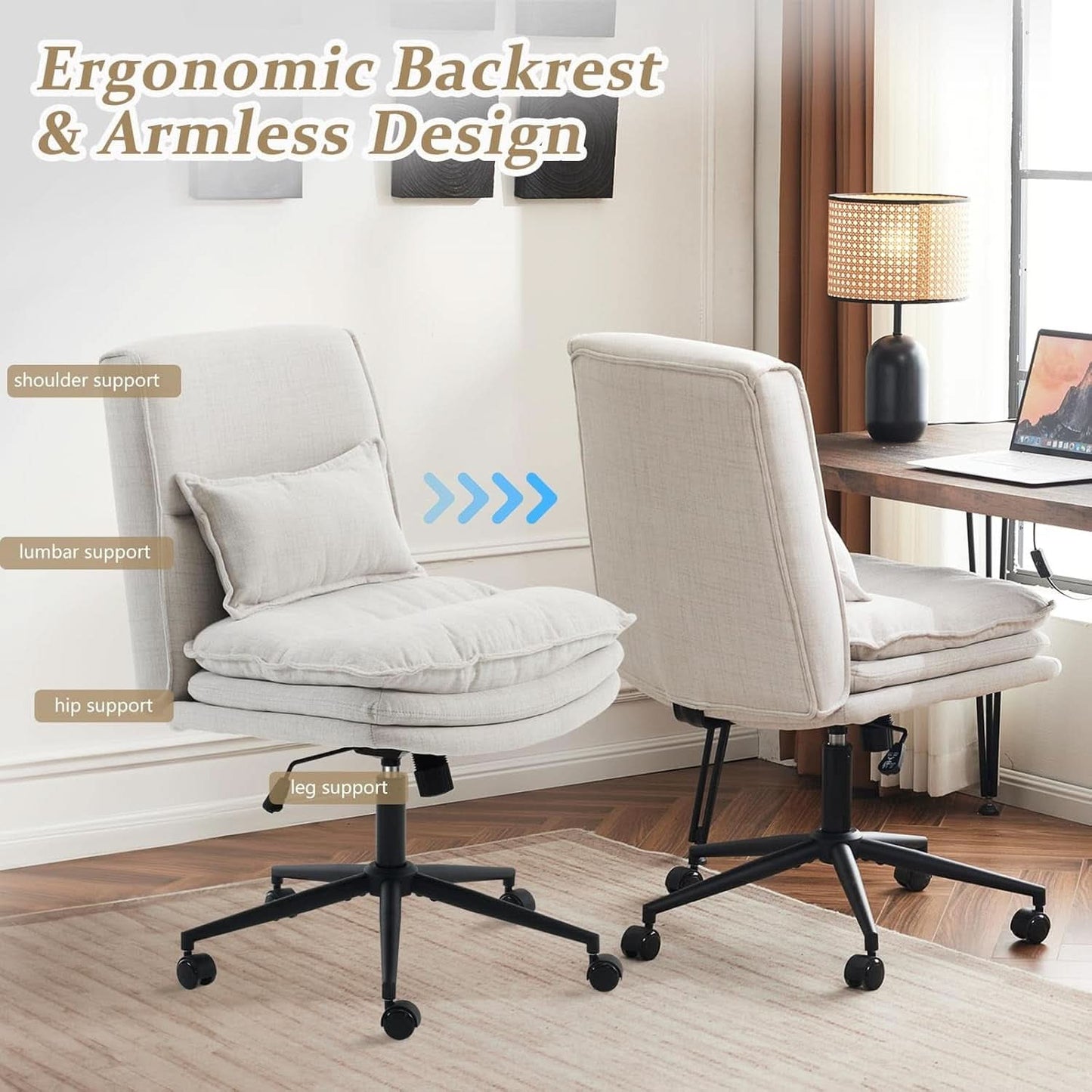 Cloud Criss Cross Office Chair Beige Fabric 18in High Back