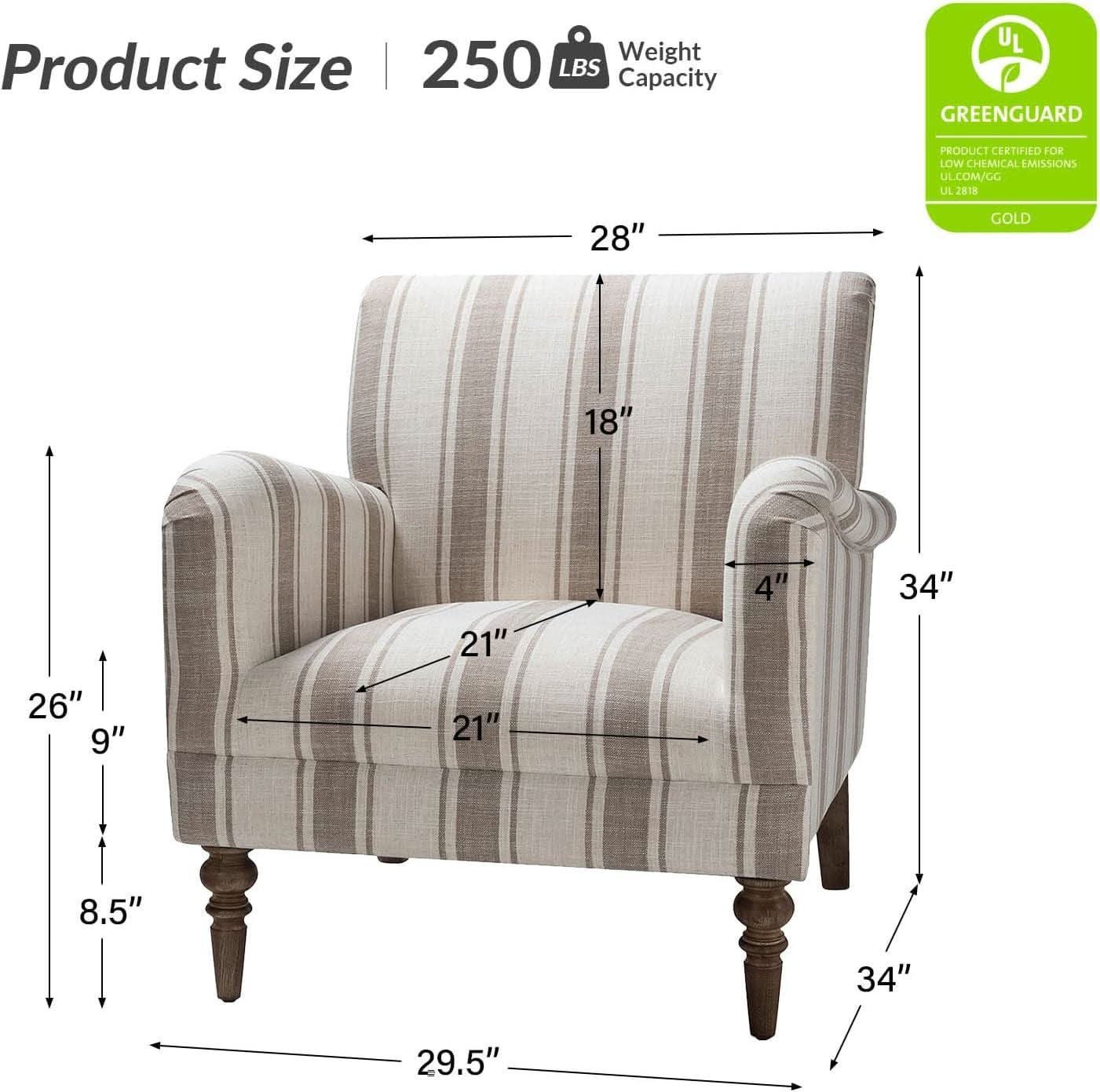 Tan Stripe Accent Chair With Wooden Legs For Living Room