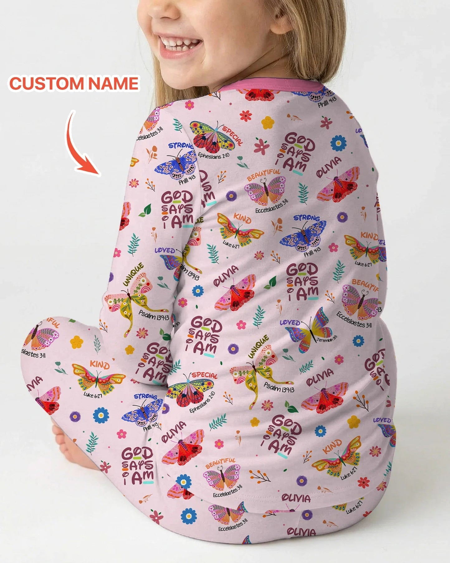 Custom Name God says I am Butterfly Two Piece Long Sleeve Pajama Set